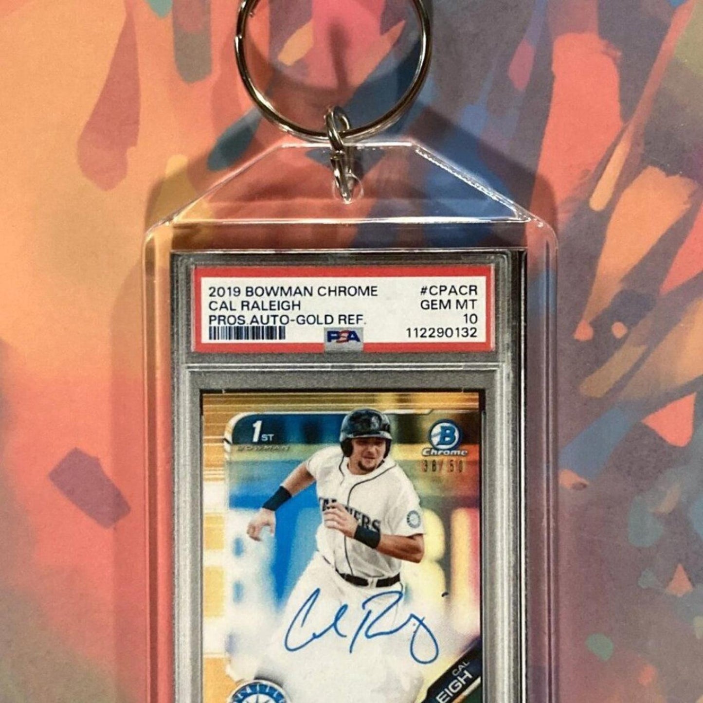 0108	Cal Raleigh 2019 Bowman Chrome Gold Auto Custom Hand Made Novelty Keychain