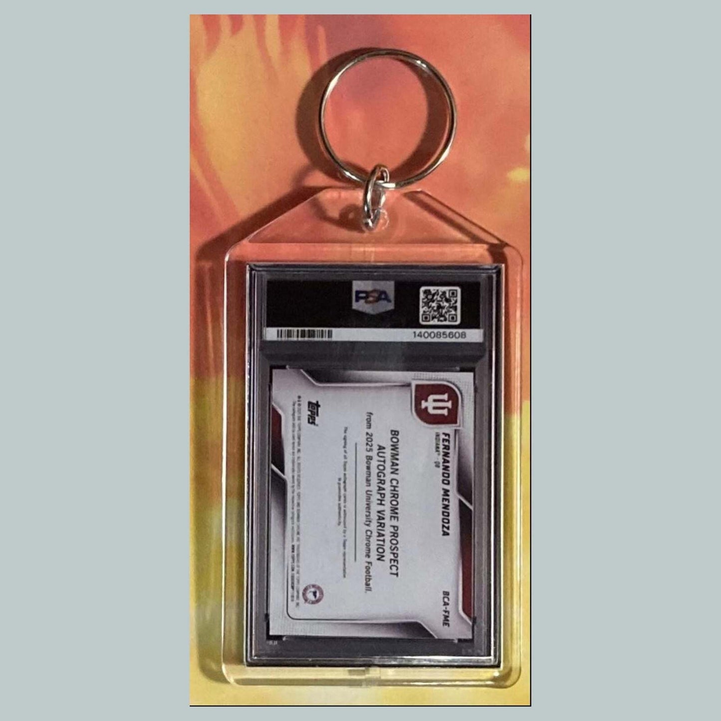 3726 Fernando Mendoza 2025 BowmanU Chrome Gold Shimmer Auto Custom Made Keychain FBL