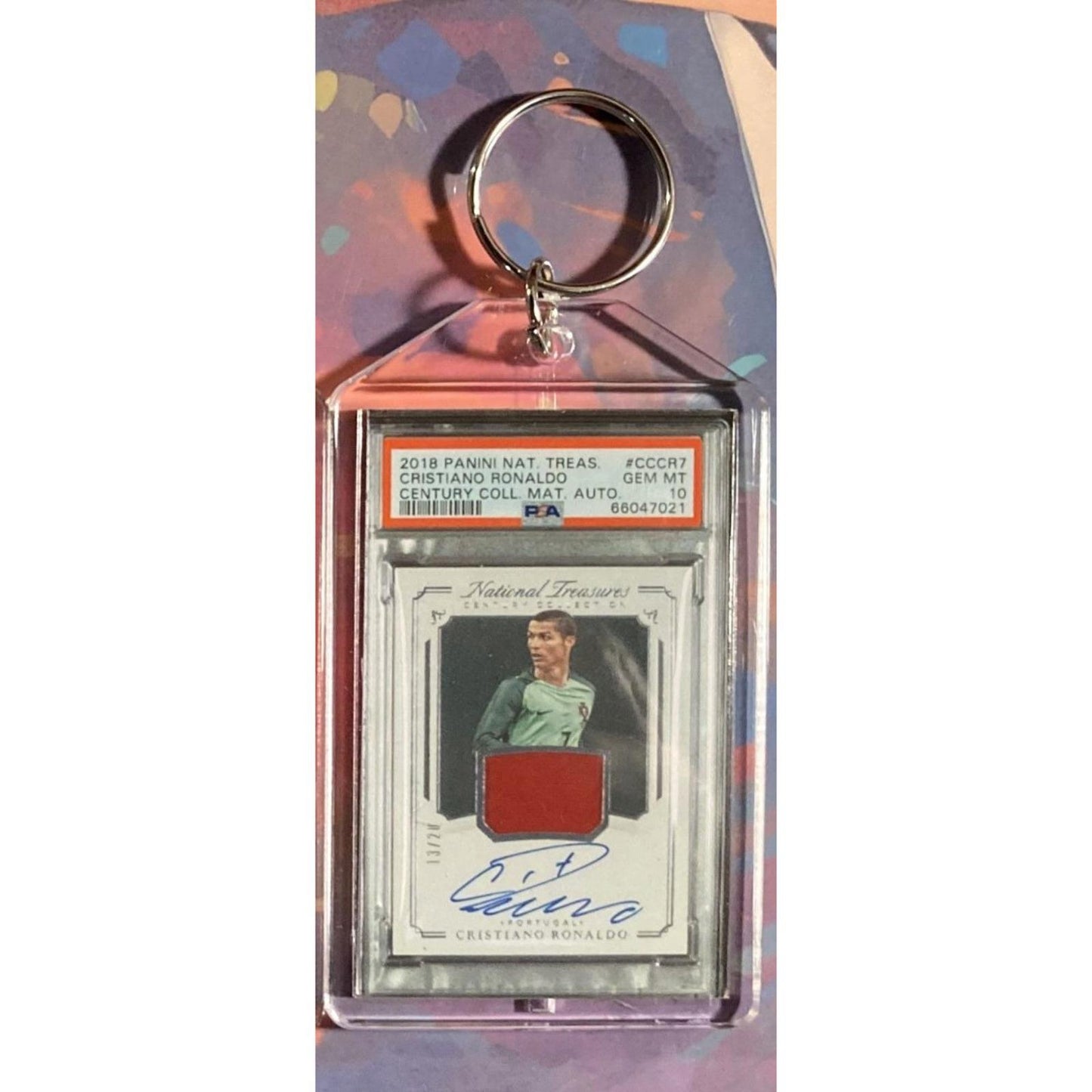 0210 Cristiano Ronaldo 2018 Panini Nat Treas Century Patch Auto Novelty Keychain