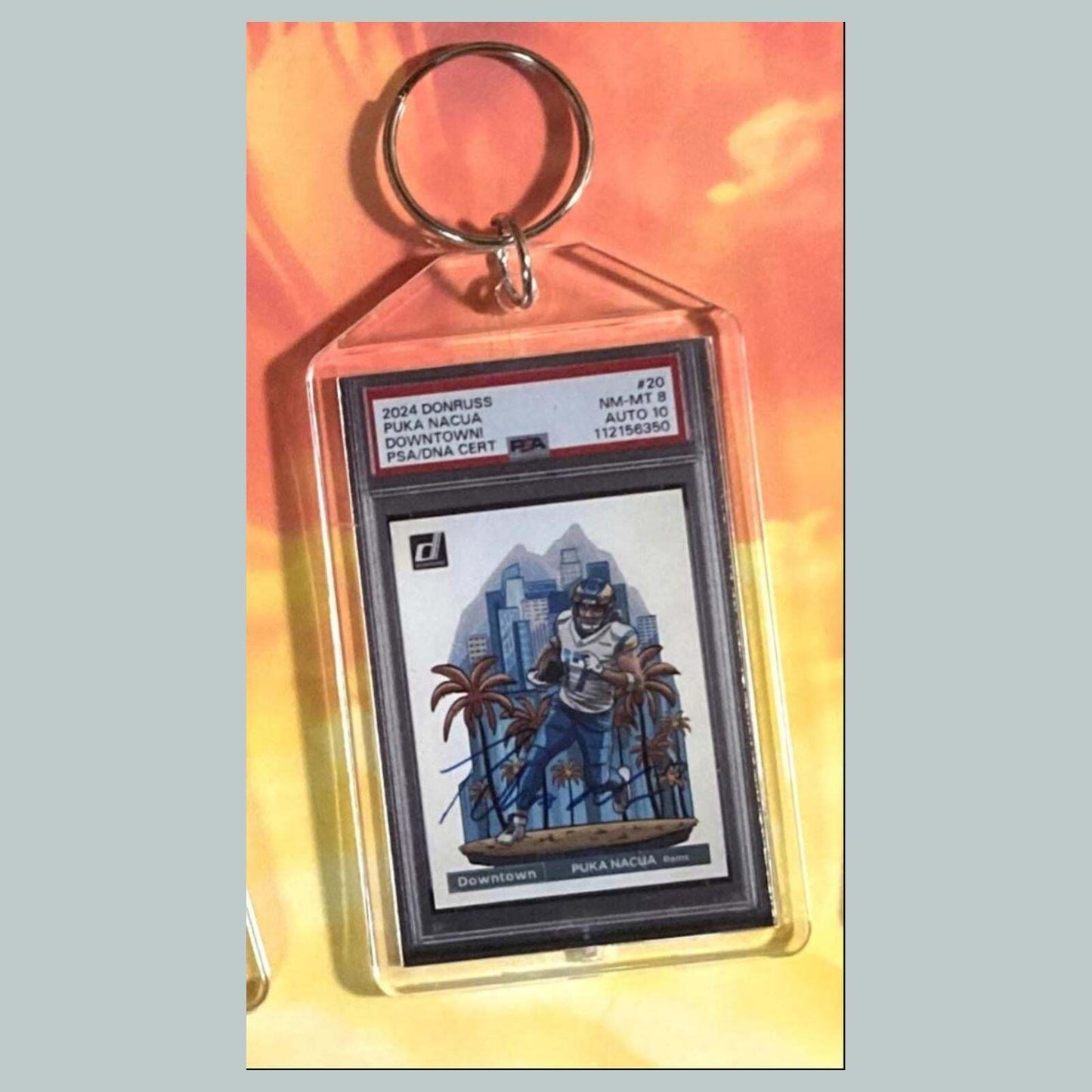 3688 Puka Nacua 2024 Panini Donruss Downtown Auto Custom Hand Made Keychain FBL