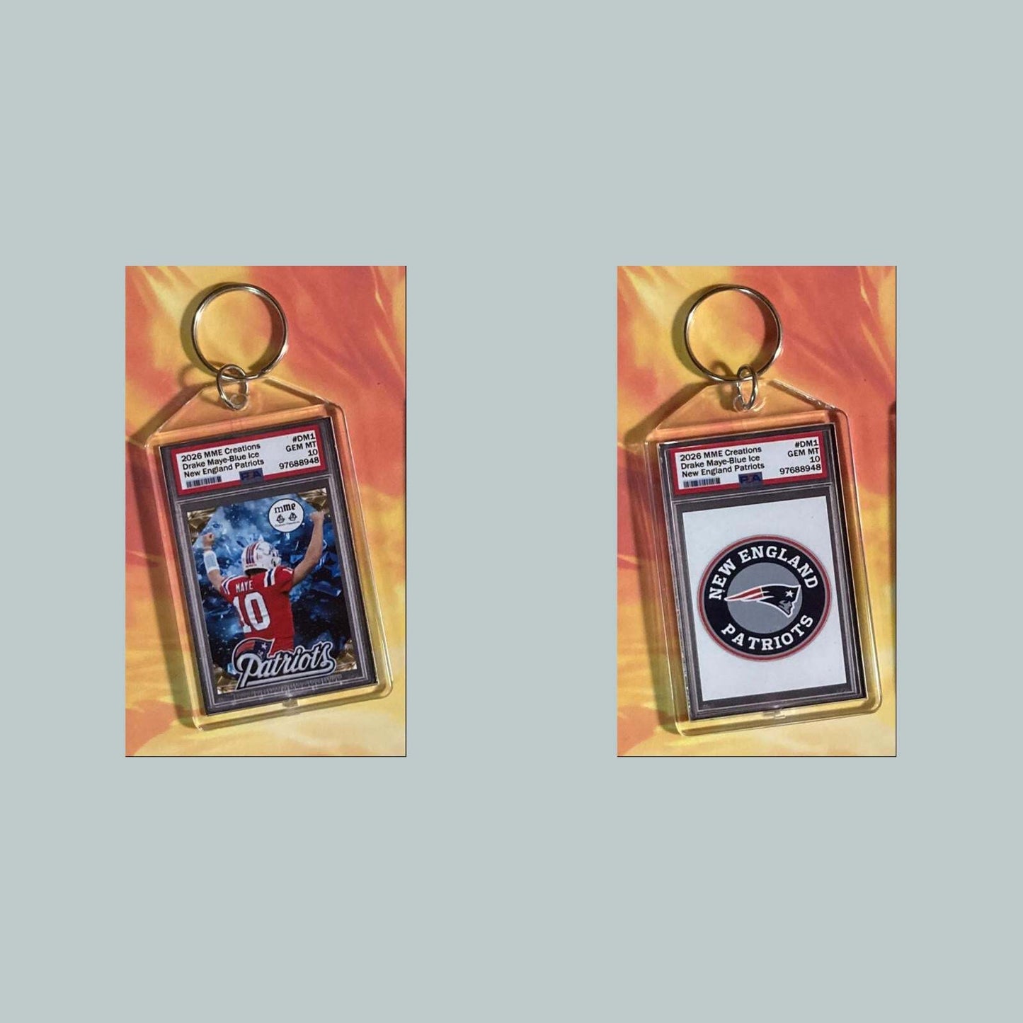 3762 Drake Maye 2026 Mockup Blue Ice Custom Hand Made Keychain FBL