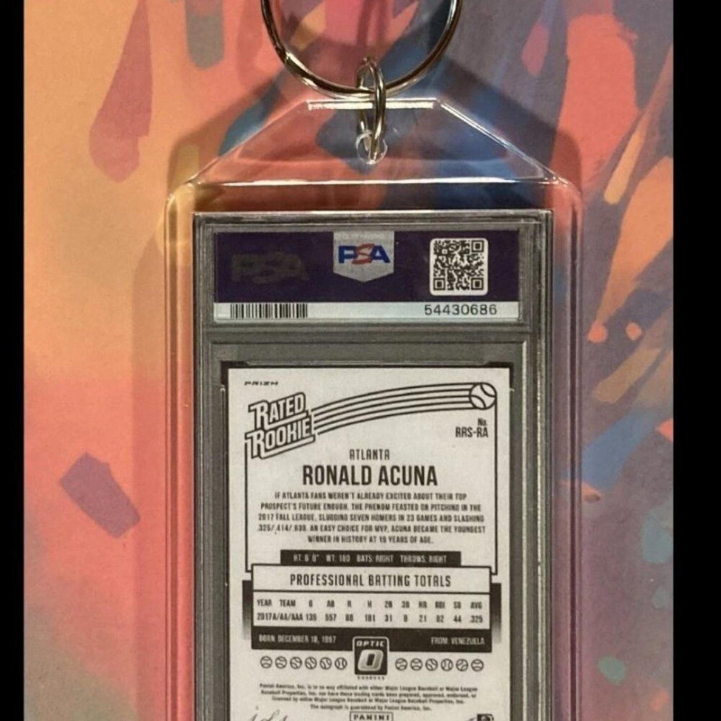 0107	Ronald Acuna 2018 Panini Optic SuperFractor Auto Custom Novelty Keychain