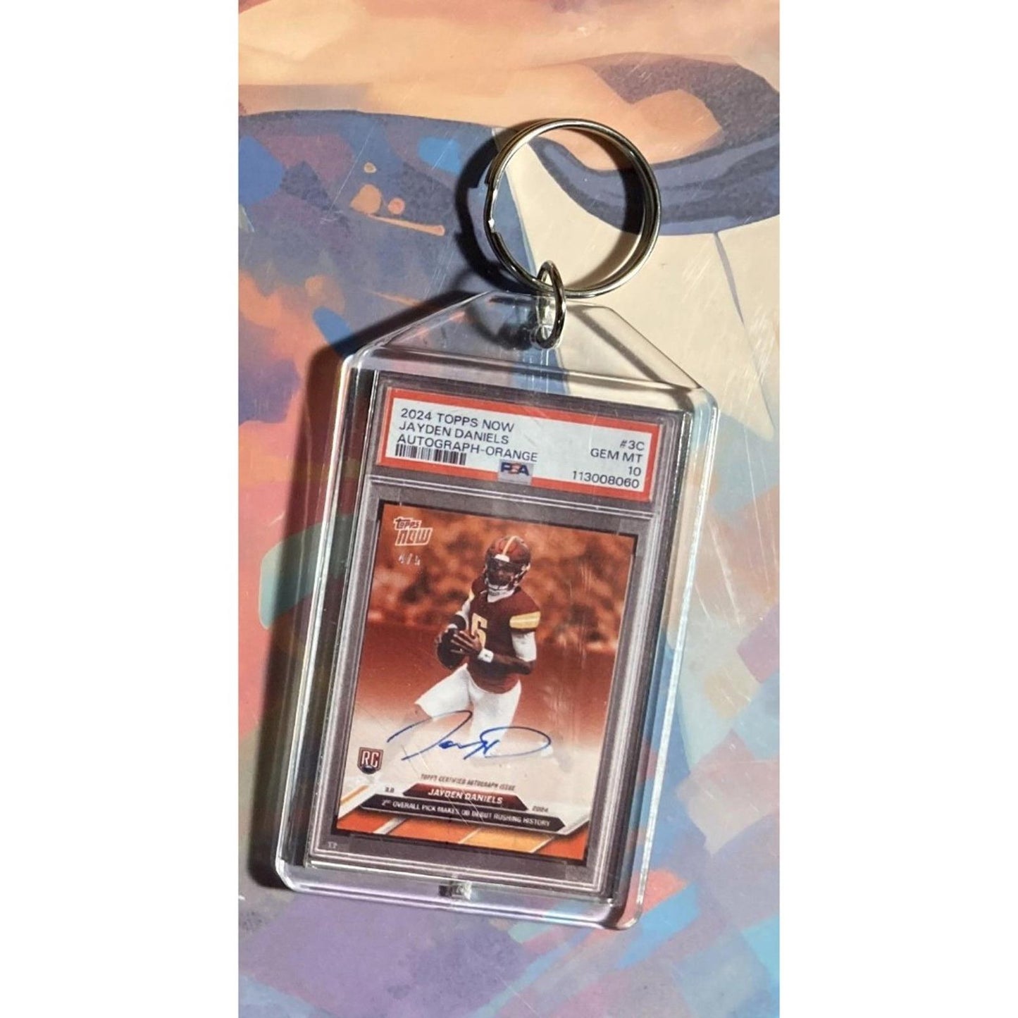 0161 Jayden Daniels 2024 Topps Now Orange Auto Custom Made Novelty Keychain