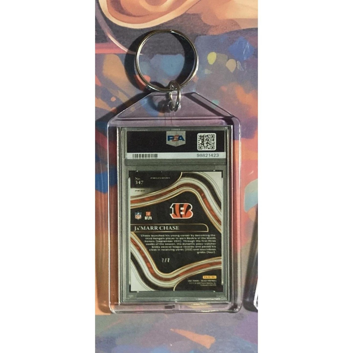 0312	Ja'Marr Chase 2021 Panini Select Neon Orange Pulsar Prizm Novelty Keychain