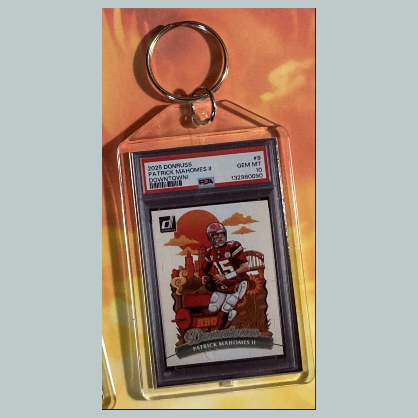 0644 Patrick Mahomes 2025 Panini Donruss Downtown Custom Keychain