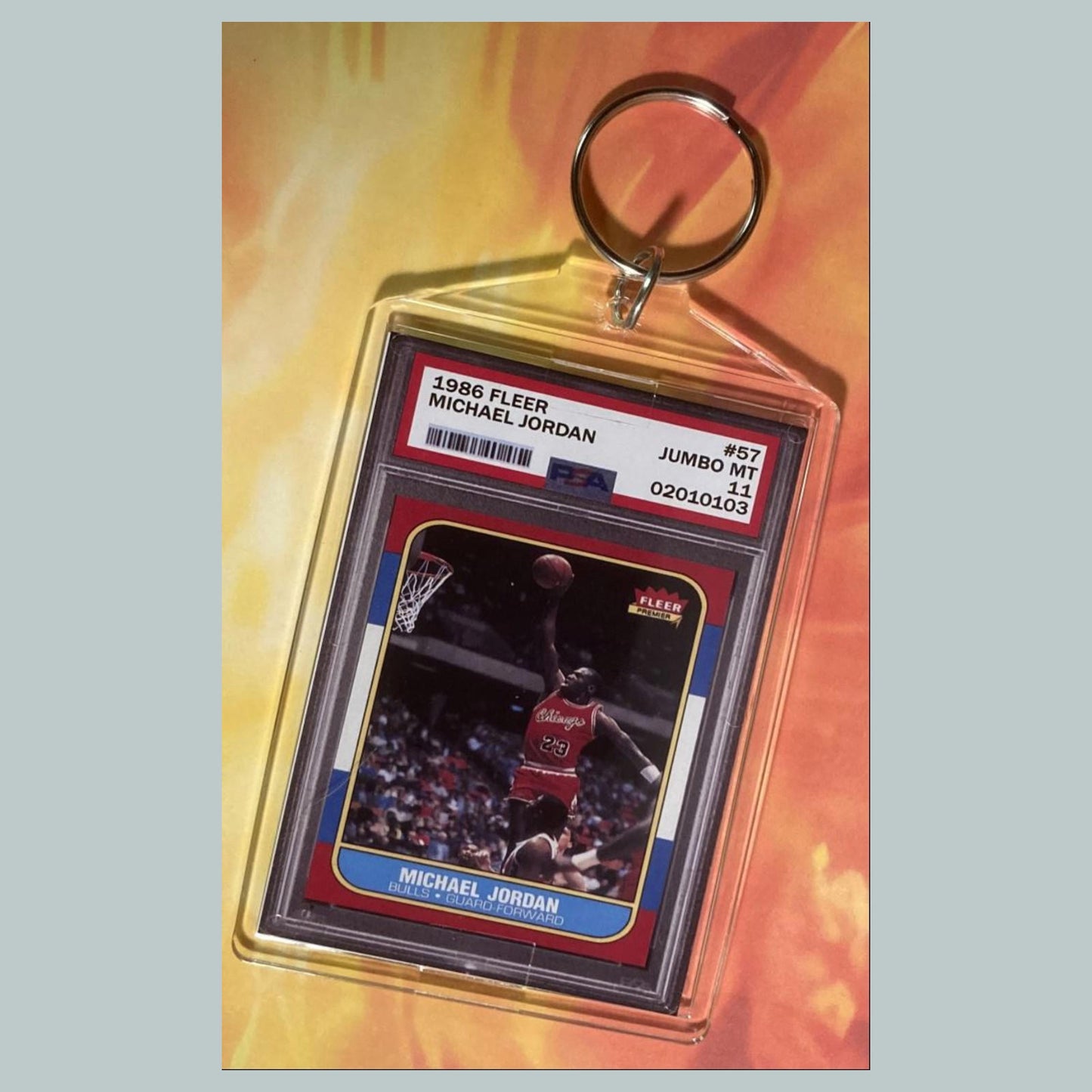 0694 Michael Jordan Jumbo Keychain 1986 Fleer Custom Hand Made Jumbo Keychain