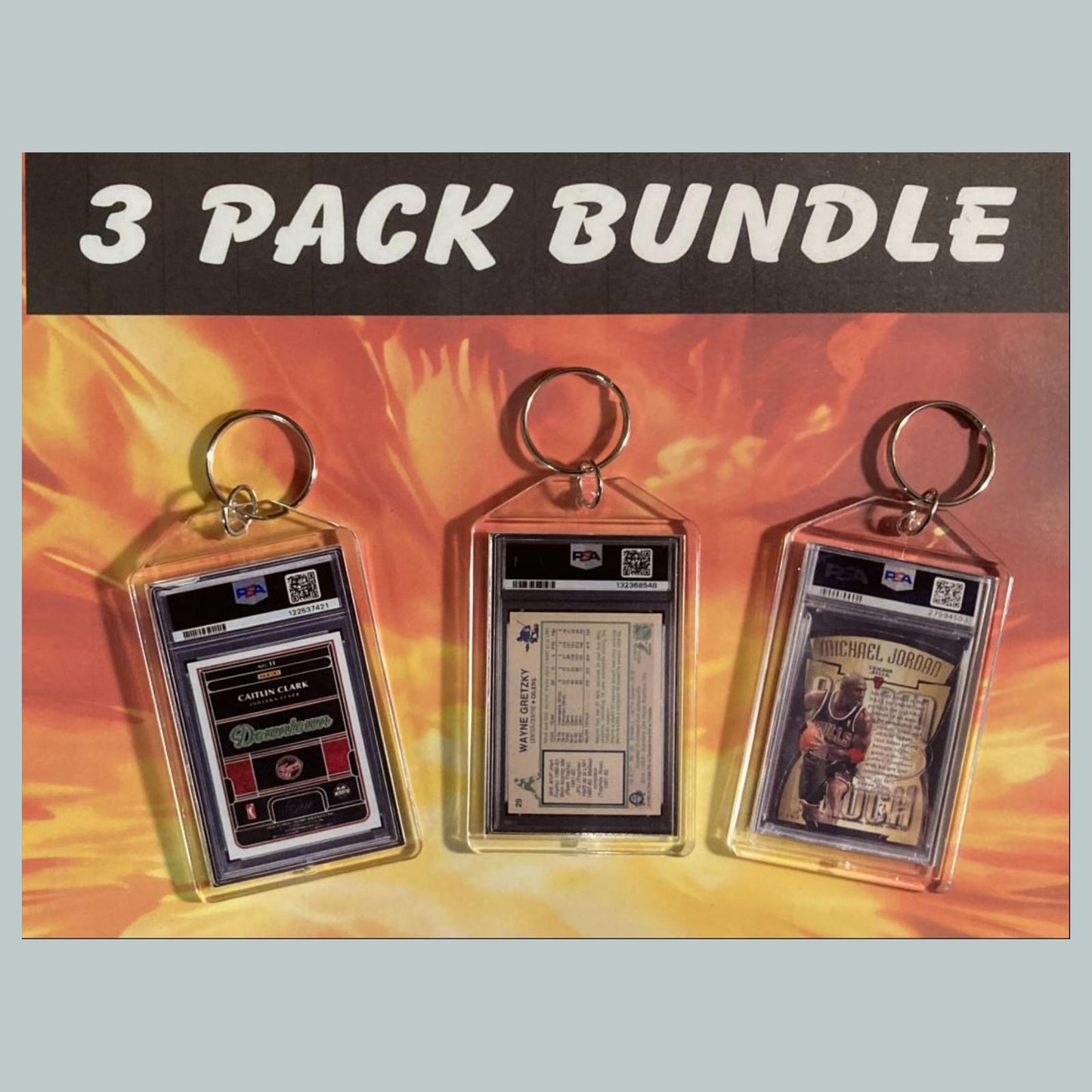 0687B Caitlin Clark-Gretzky Auto-Jordan 3 Pack Custom Hand Made Keychain