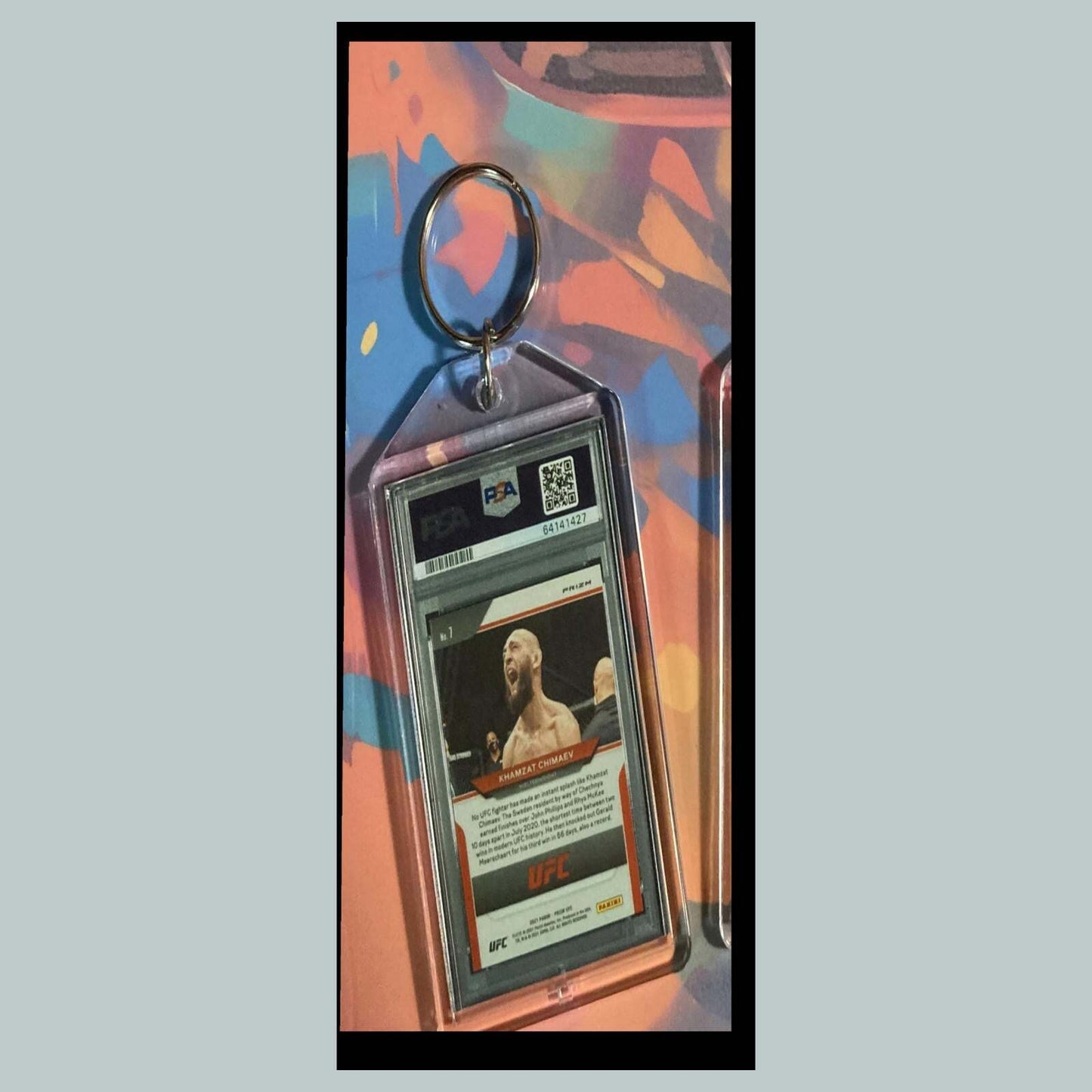 3446 Khamzat Chimaev 2021 Panini Prizm White Sparkle Custom Hand Made Keychain KYC MSC
