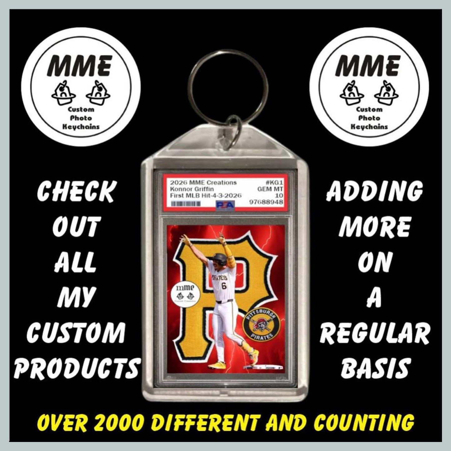 3797 Custom Keychain Konnor Griffin First Major League Hit Fast Secure Shipping BBL KYC
