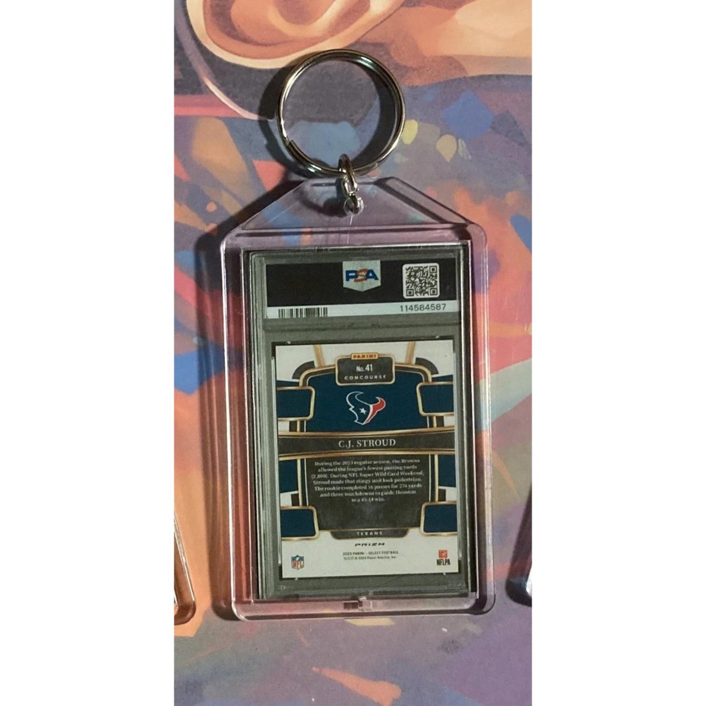 0272 CJ Stroud 2023 Panini Select Gold Prizm Custom Hand Made Novelty Keychain