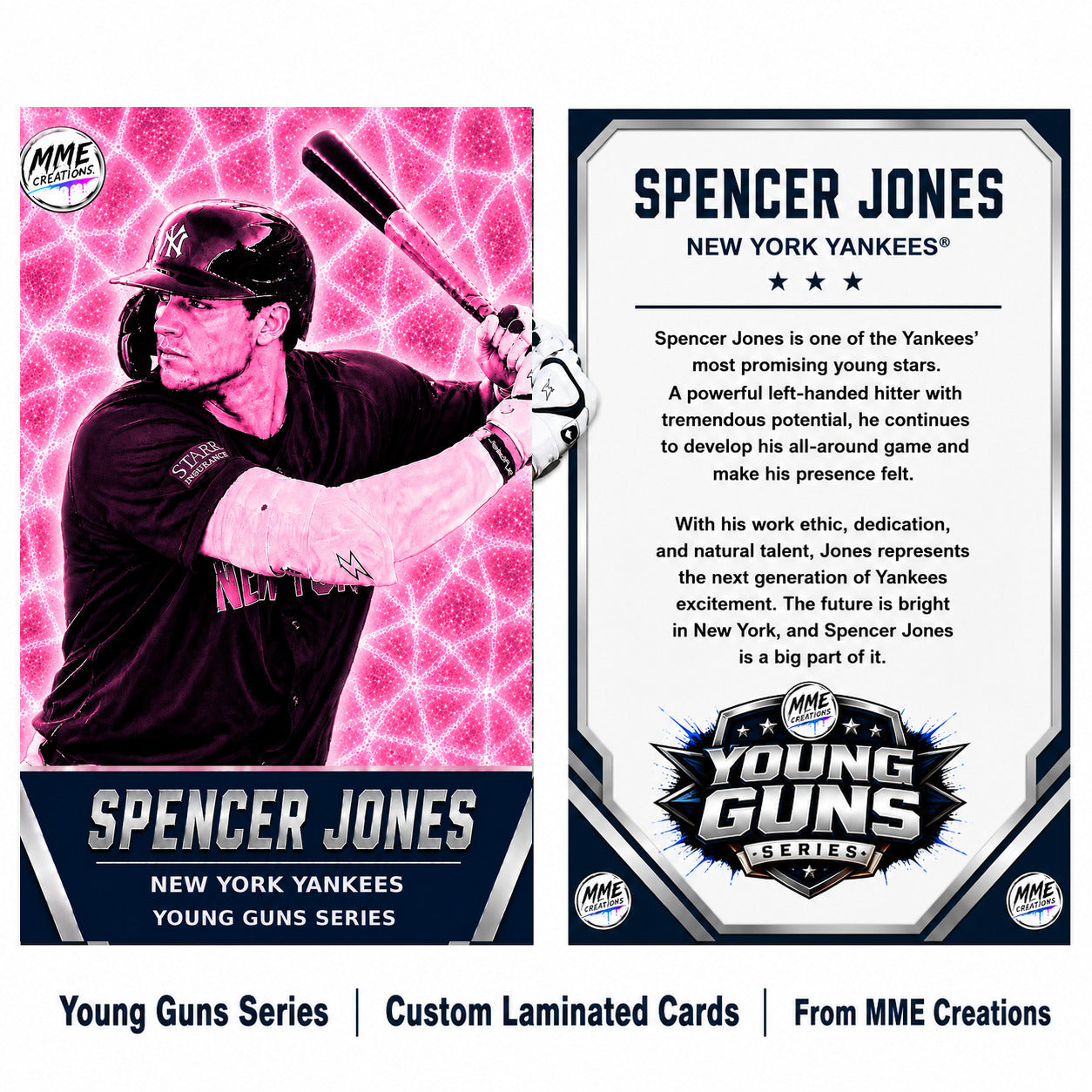 4239 Spencer Jones | Young Guns | Laminated Custom Baseball Card | Pink Ice2