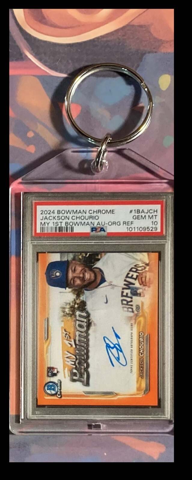 3082 Jackson Chourio 2024 Bowman Chrome Orange Auto - Custom Keychain - Gift BBL KYC