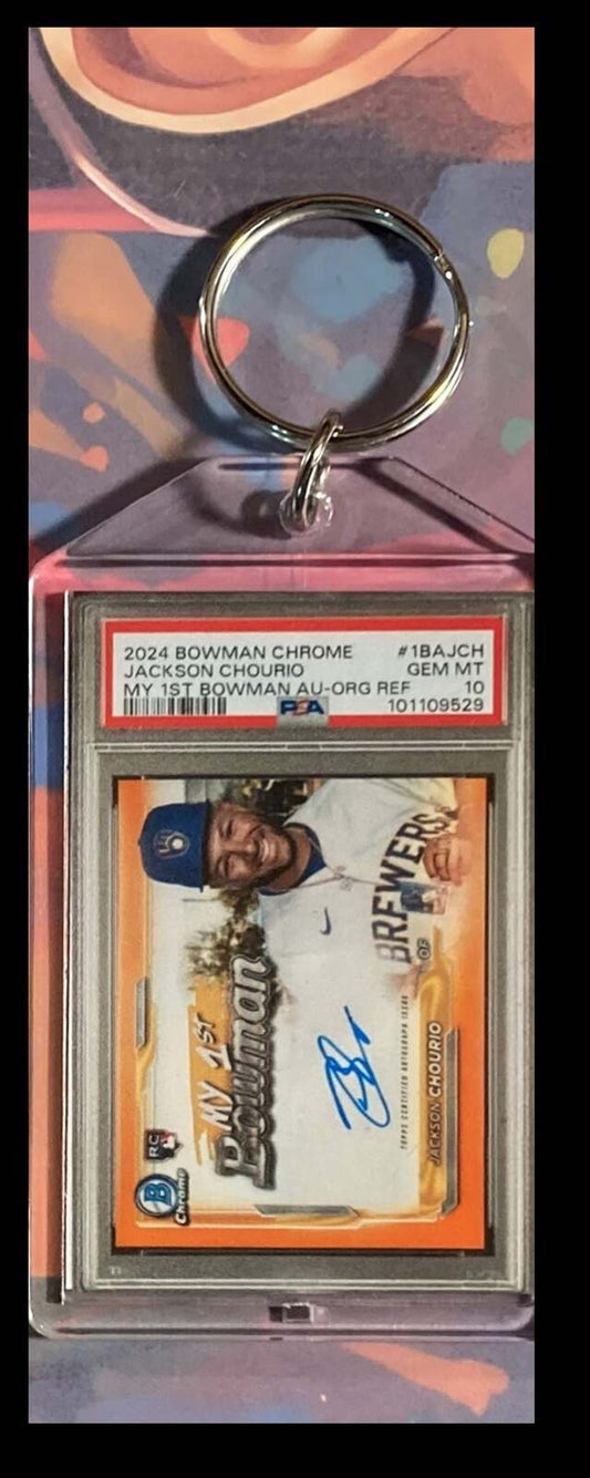 3082 Jackson Chourio 2024 Bowman Chrome Orange Auto - Custom Keychain - Gift BBL KYC