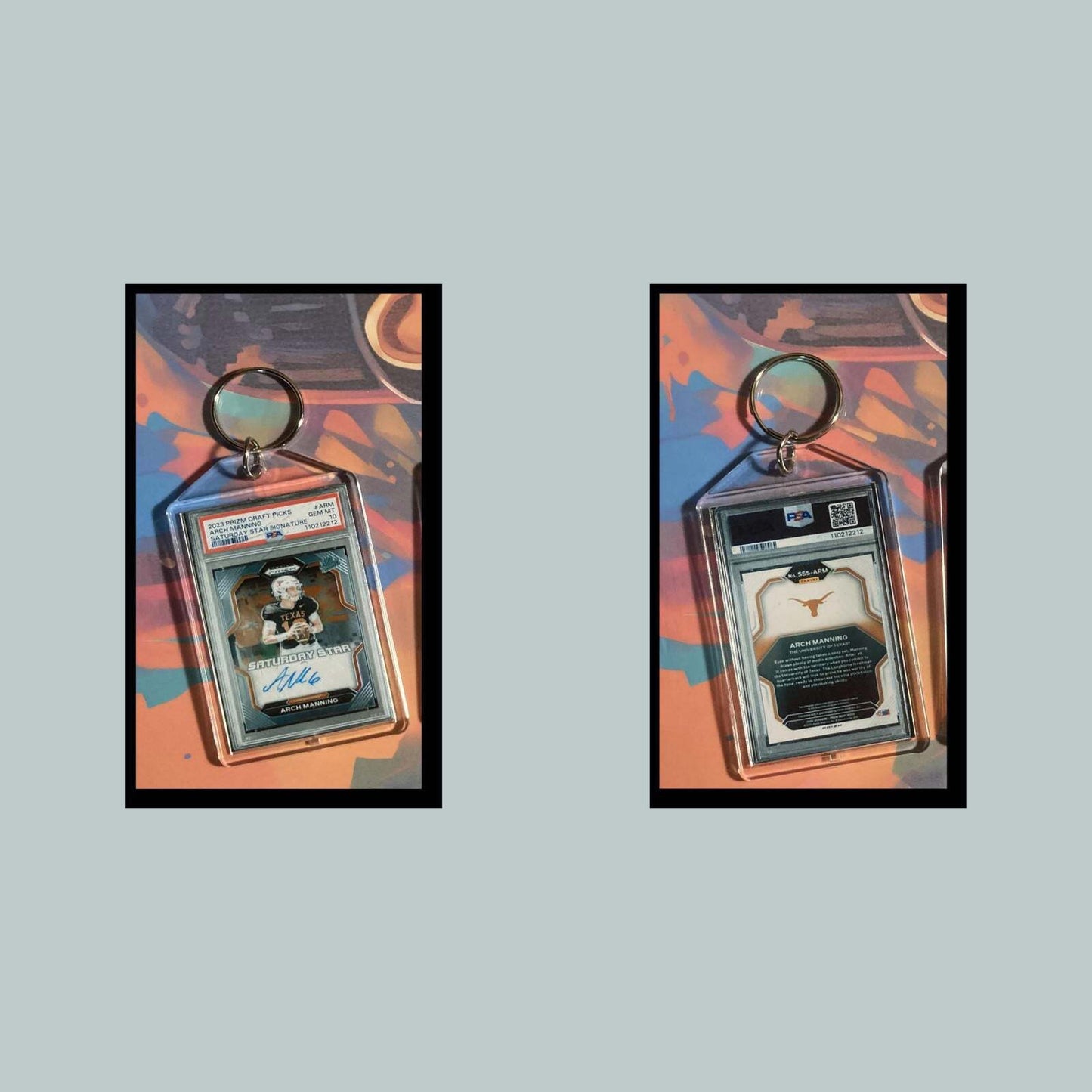 3500 Arch Manning 2023 Panini Prizm Saturday Star Auto Custom Hand Made Keychain FBL
