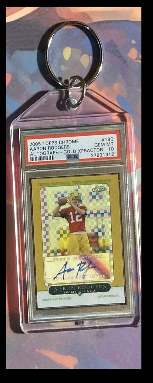 3252 Aaron Rodgers 2005 Topps Chrome Gold X-Fractor Auto Custom Made Keychain FBL