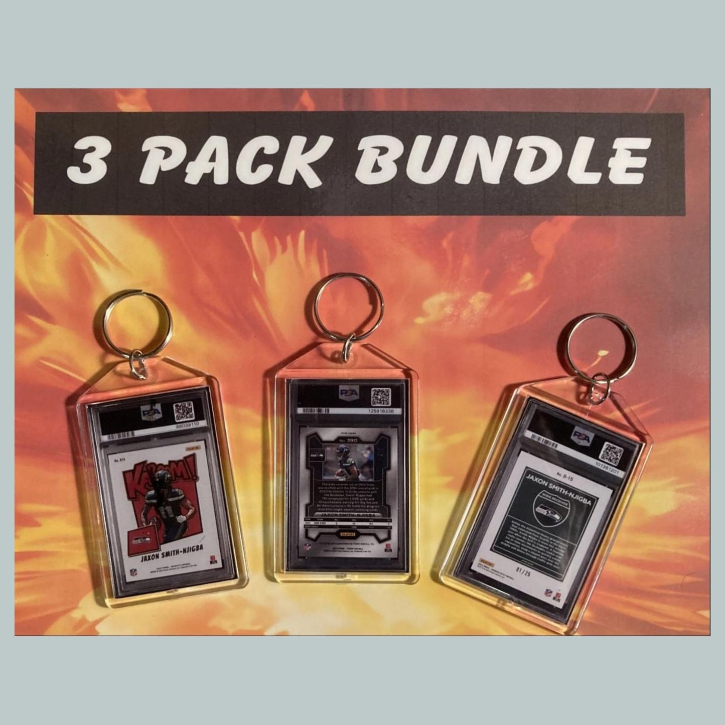 3771B Jaxon Smith-Njigba 3 Pack Bundle Hand Made Keychains FBL