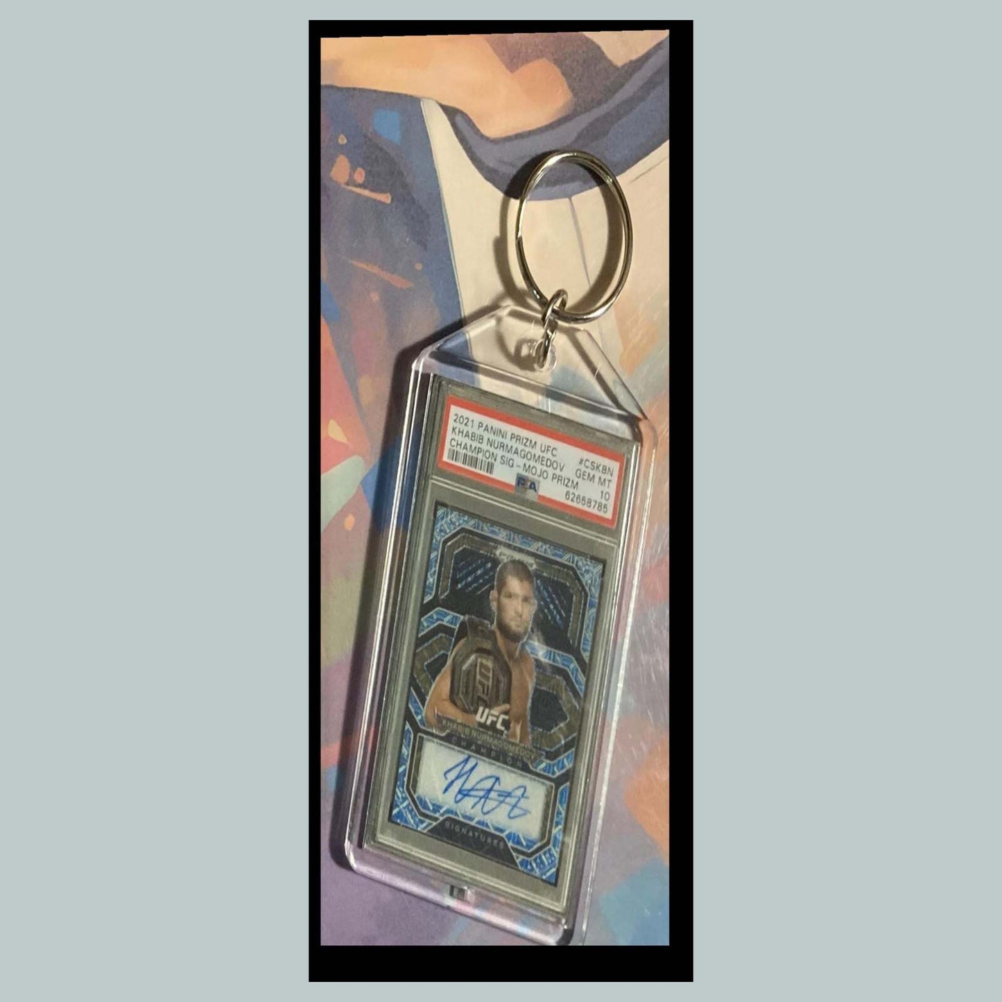 3450 Kabib Nurmagomedov 2021 Panini Prizm Champion Mojo Auto Custom Keychain MSC KYC