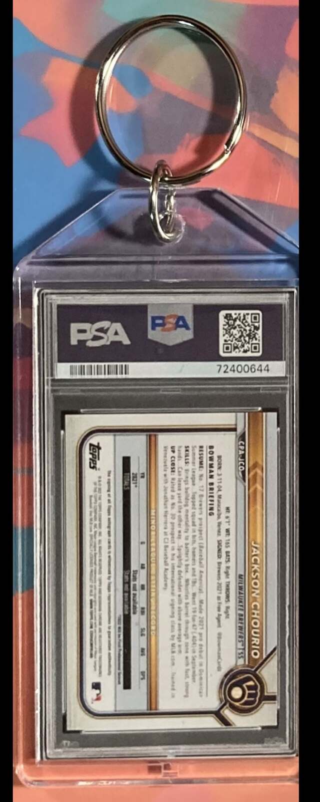 3079 Jackson Chourio 2022 Bowman Chrome Orange Auto  - Custom Keychain - Gift BBL KYC
