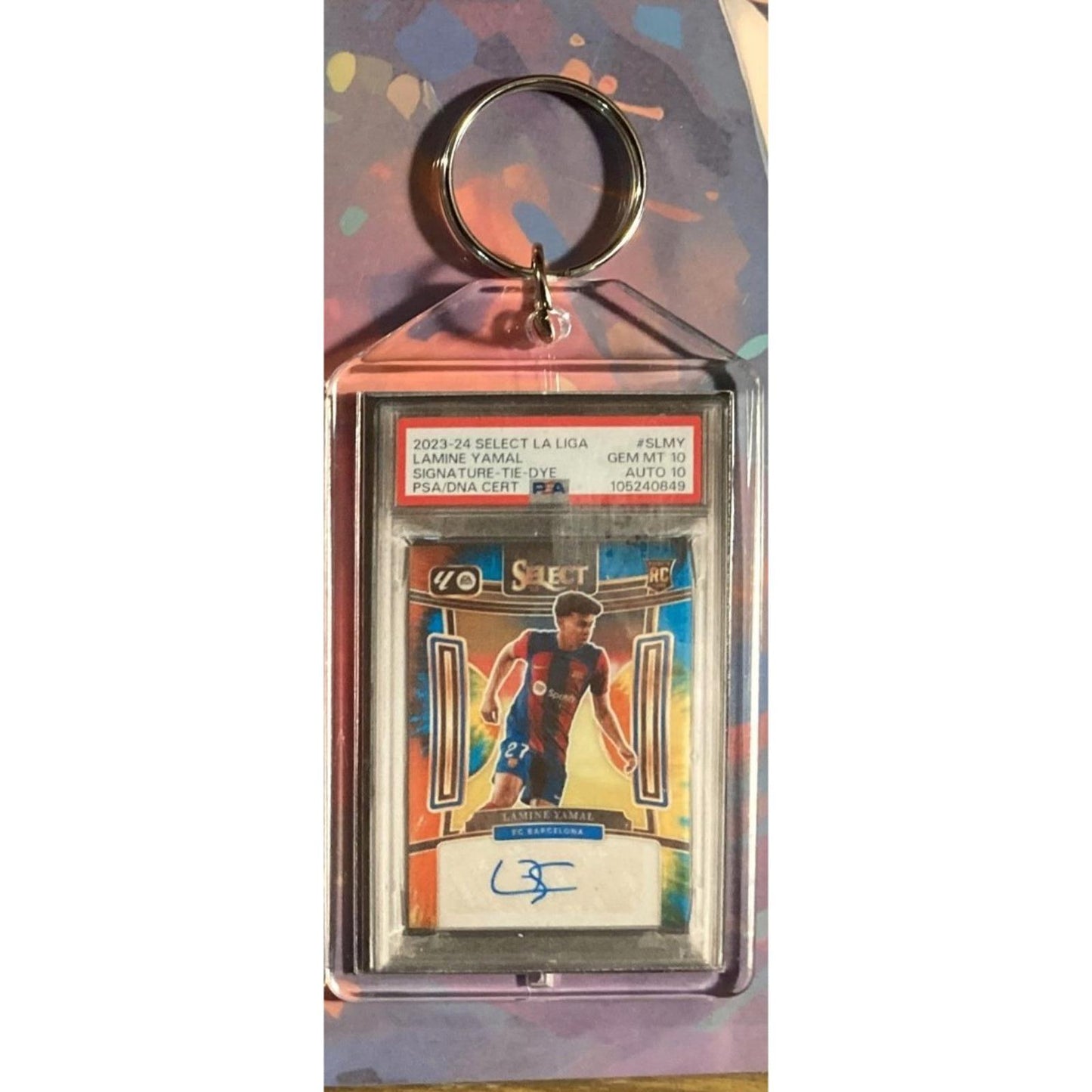 0132 Lamine Yamal 2023 Panini Select La Liga Tie-Dye Auto Novelty Keychain