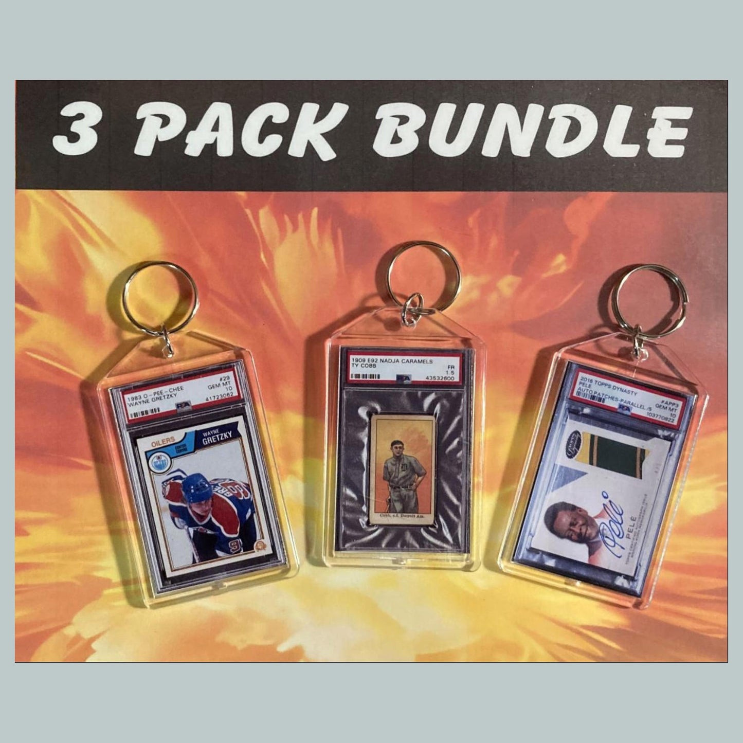 0684B Wayne Gretzky-Cobb-Pele 3 Pack Custom Hand Made Keychain