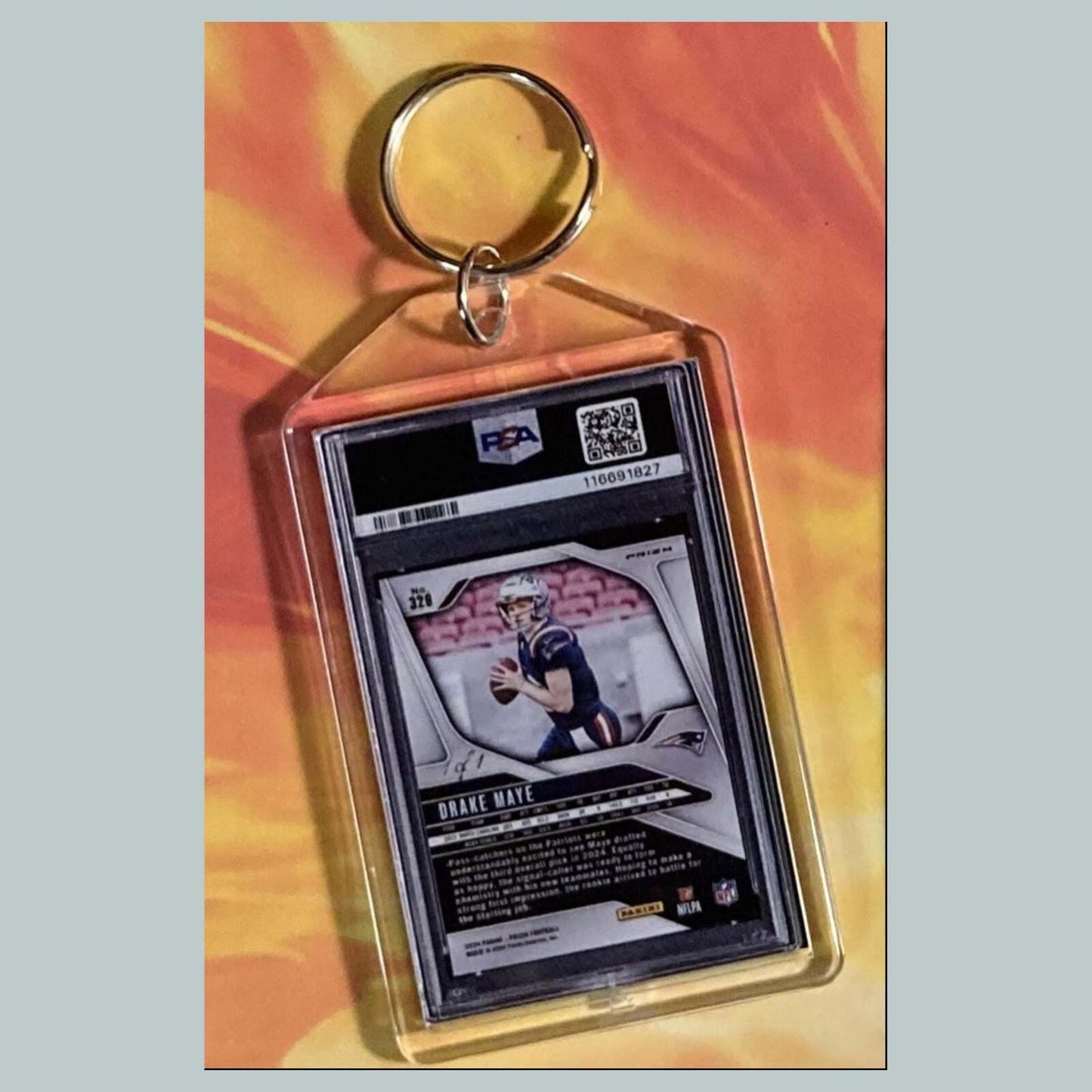 3712 Drake Maye 2024 Panini Prizm Black Shimmer Custom Hand Made Keychain FBL