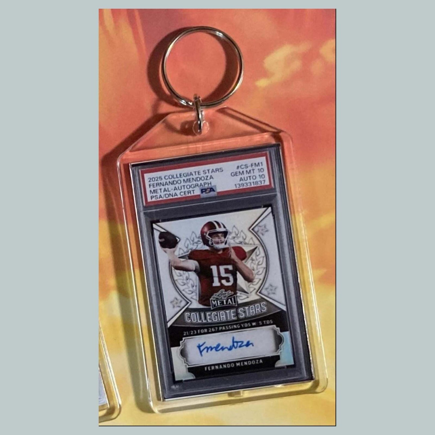 3729 Fernando Mendoza 2025 Leaf Collegiate Stars Auto Custom Hand Made Keychain FBL