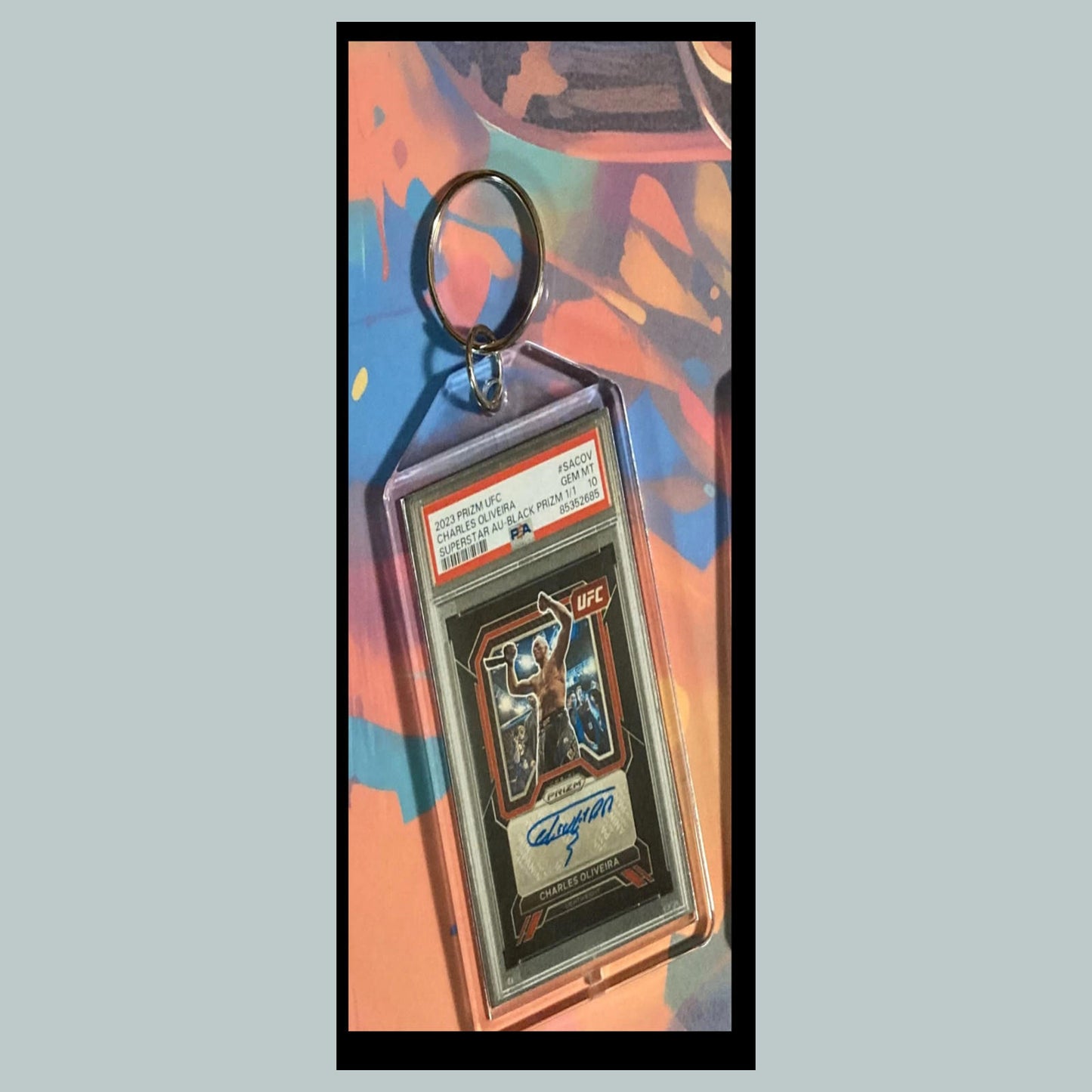 0491 Charles Oliveira 2023 Panini Prizm Superstar Black Auto Custom Keychain