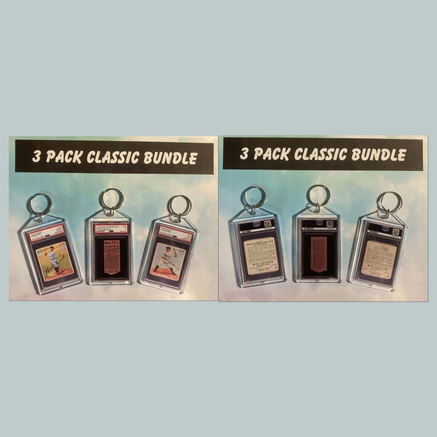 3632B Babe Ruth-Jackie Robinson-Lou Gehtig 3 Pack Custom Hand Made Keychains BBL KYC