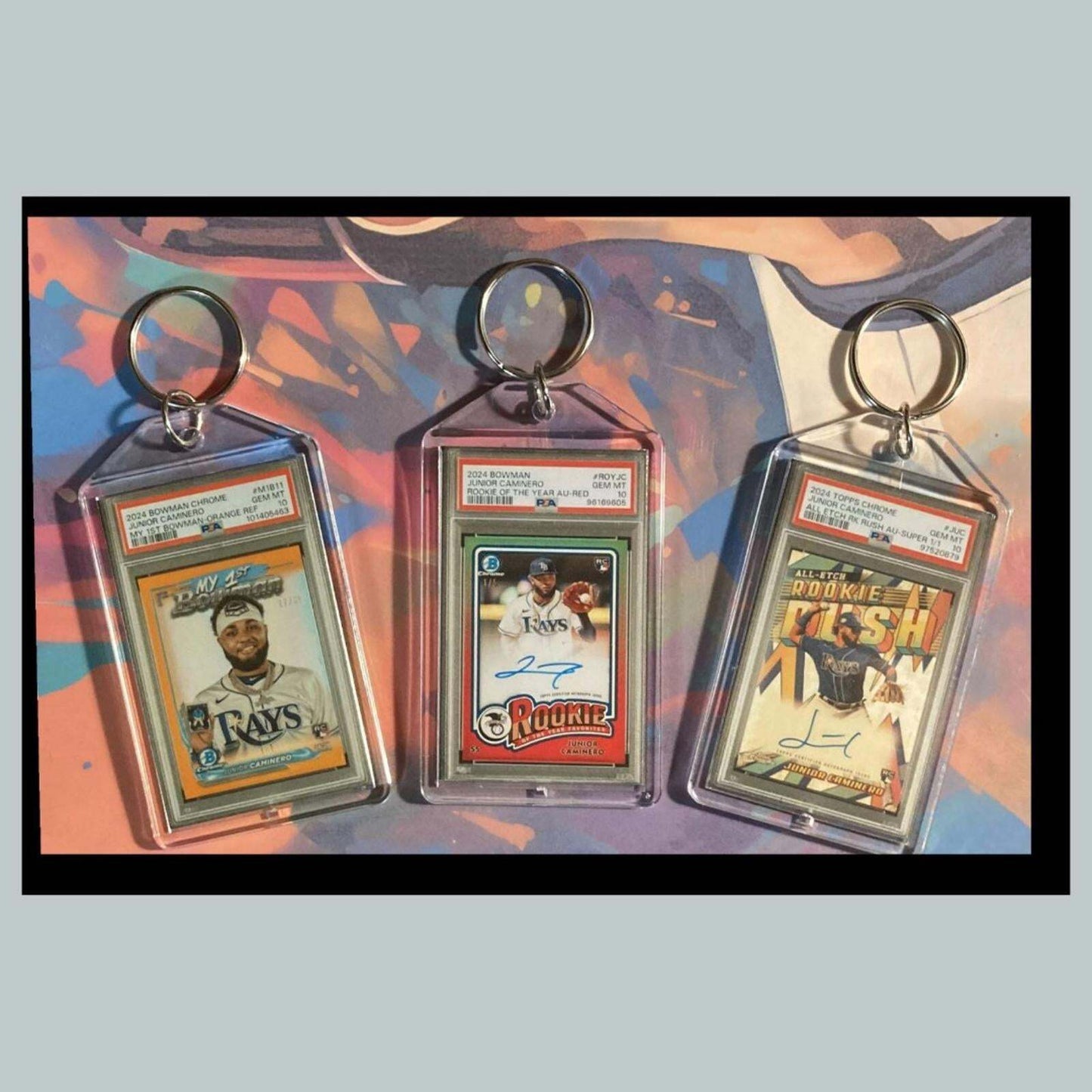 3426B Junior Caminero 3 Pack Bundle - 3 Different Custom Novelty Keychains -Gift BBL KYC