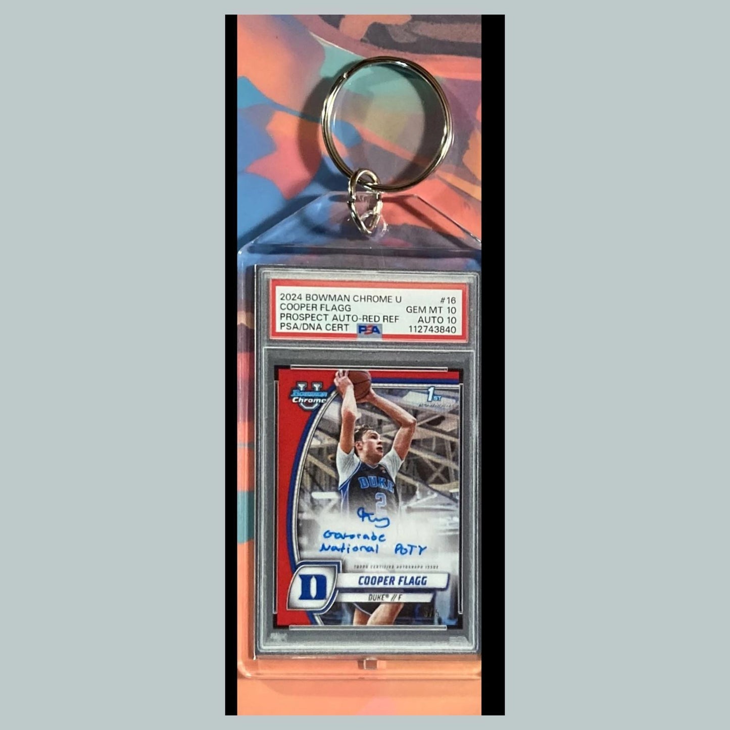 0119 Cooper Flagg 2024 Bowman Chrome U Red Auto Refractor Novelty Keychain-Gift