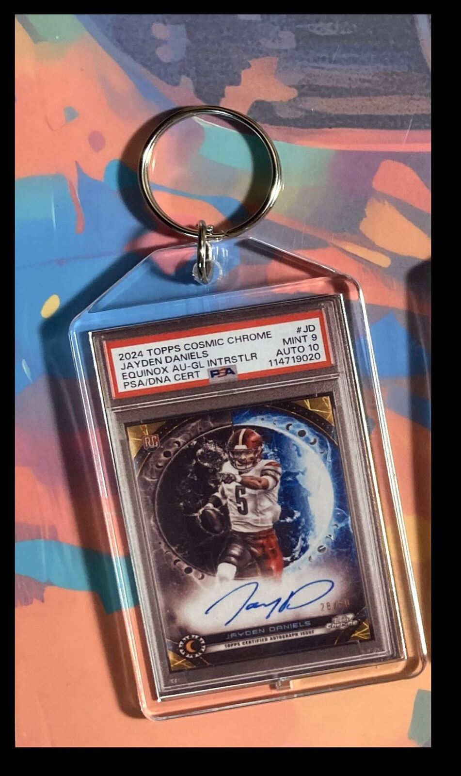 3117 Jayden Daniels 2024 Topps Cosmic Chrome Equinox Auto  Custom Keychain FBL