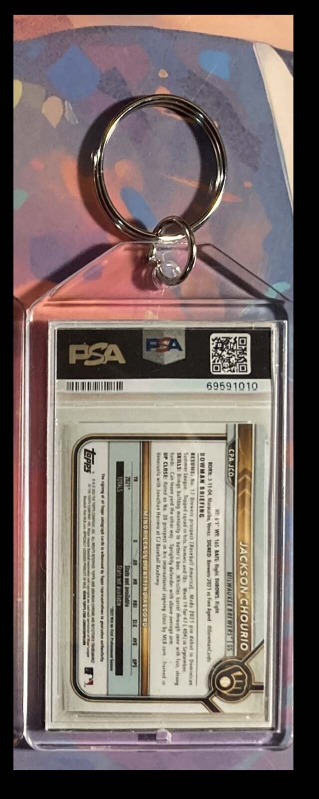 3083 Jackson Chourio 2022 Bowman Chrome Green Auto - Custom Keychain - Gift BBL KYC