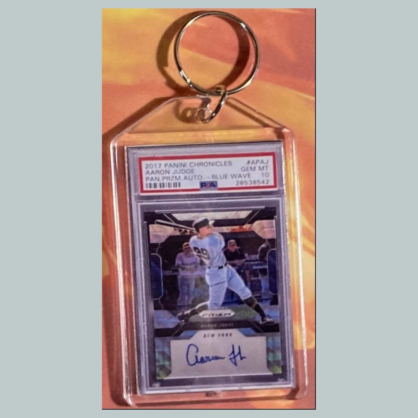 3591Aaron Judge 2017 Panini Prizm Blue Wave Auto Custom Made Keychain BBL KYC
