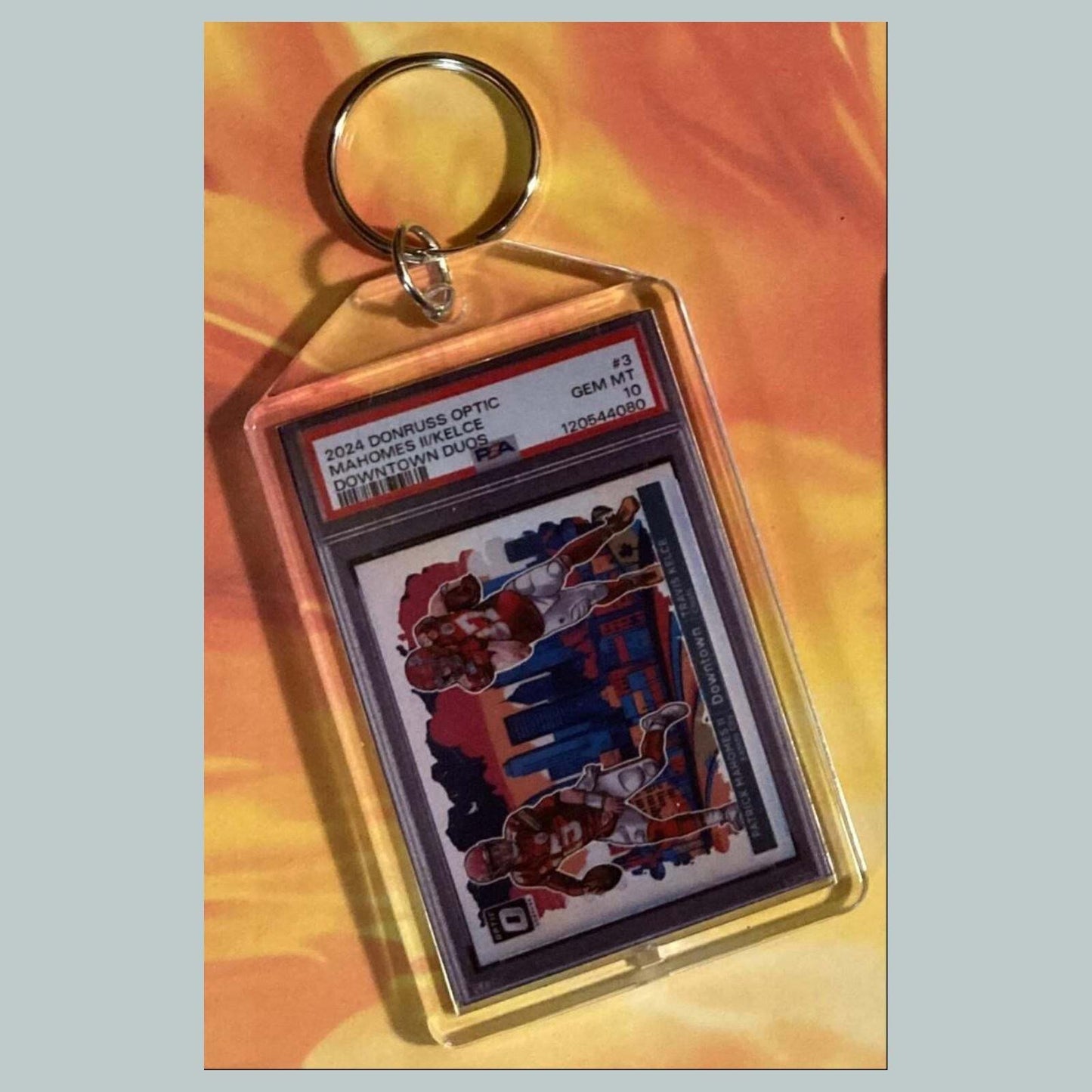 3608 Patrick Mahomes/Kelce 2024 Donruss Optic Downtown Duos Custom Keychain FBL