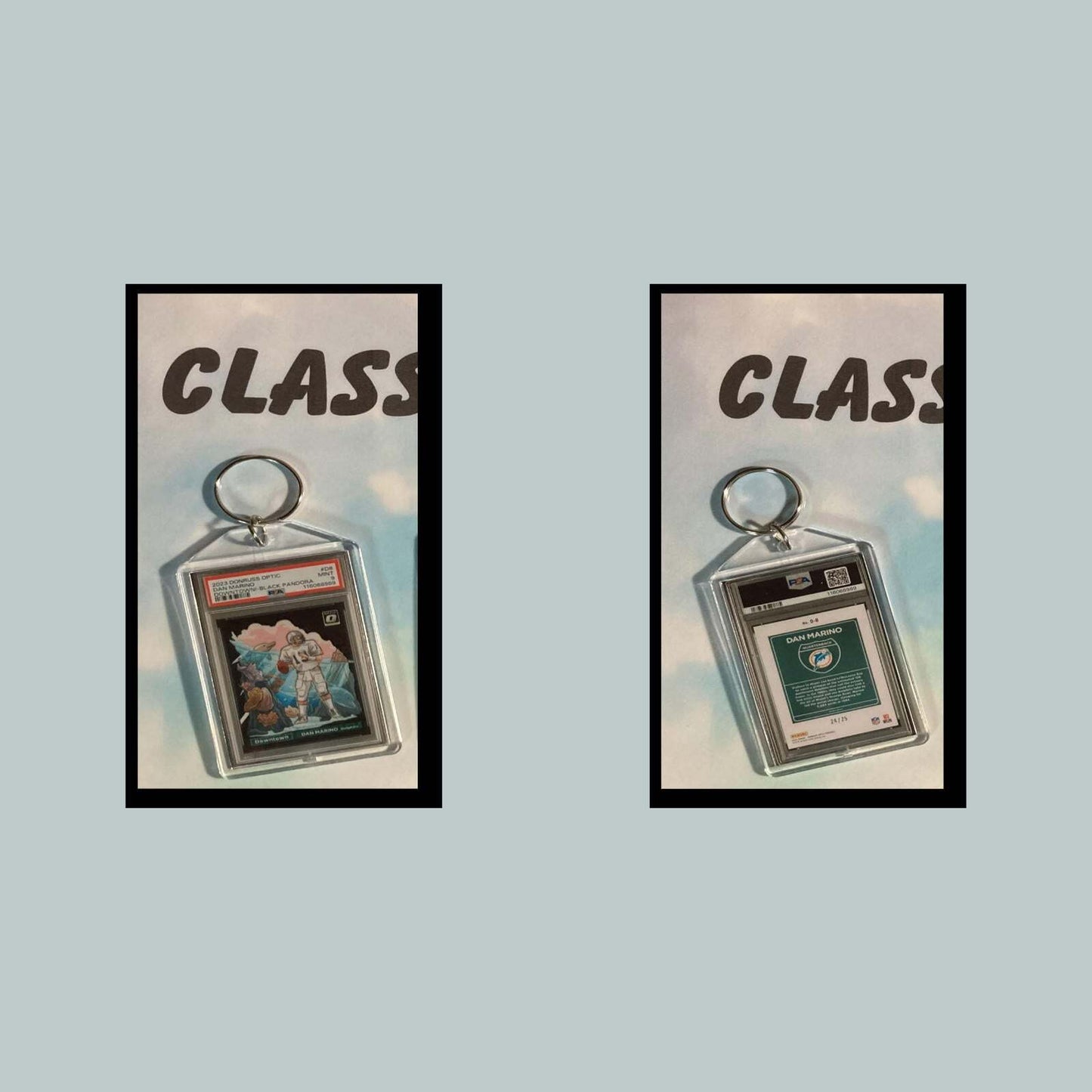 3511 Dan Marino 2023 Panini Donruss Downtown Black Pandora Custom Made Keychain FBL