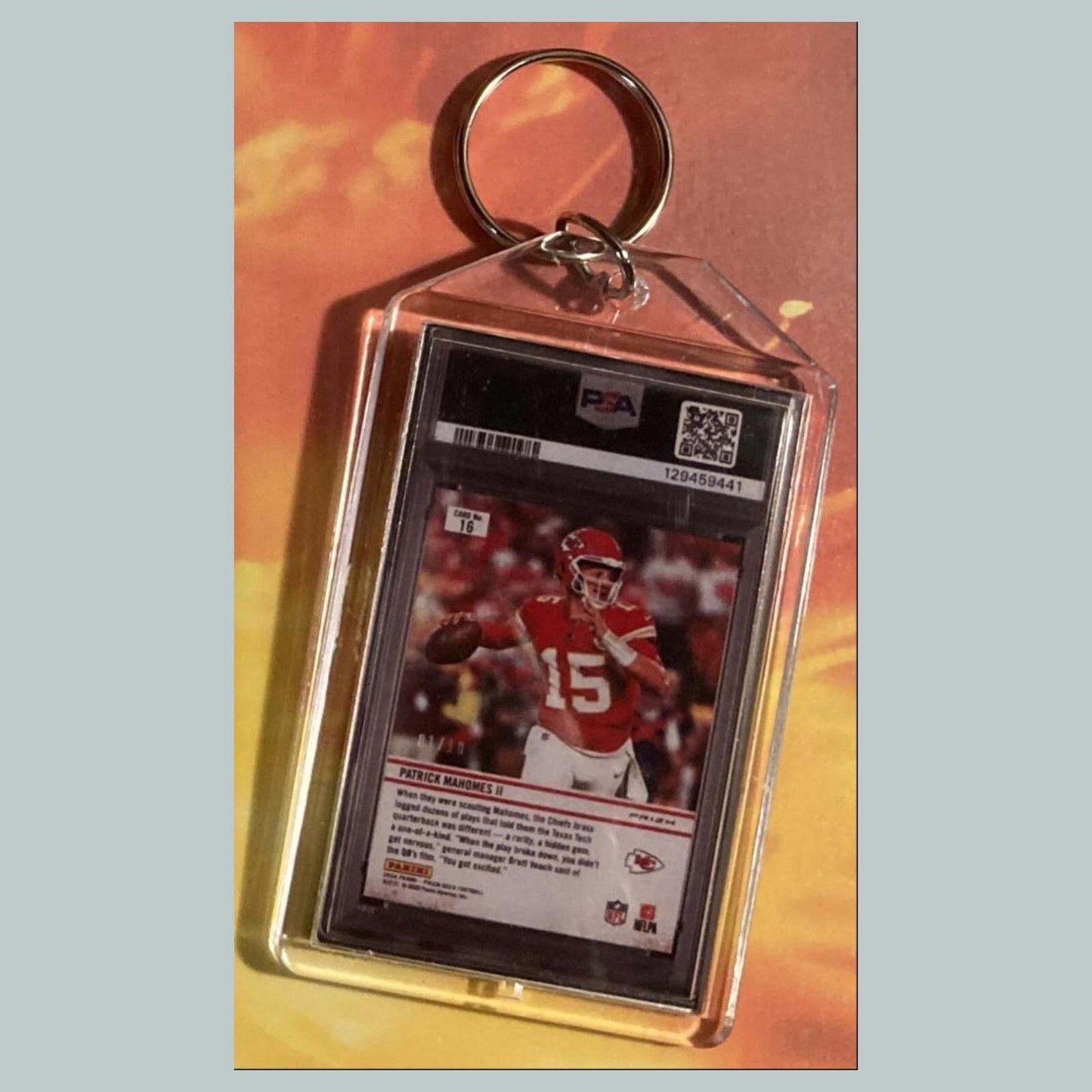 3605 Patrick Mahomes 2024 Panini Prizm Gold Downtown Custom Keychain FBL