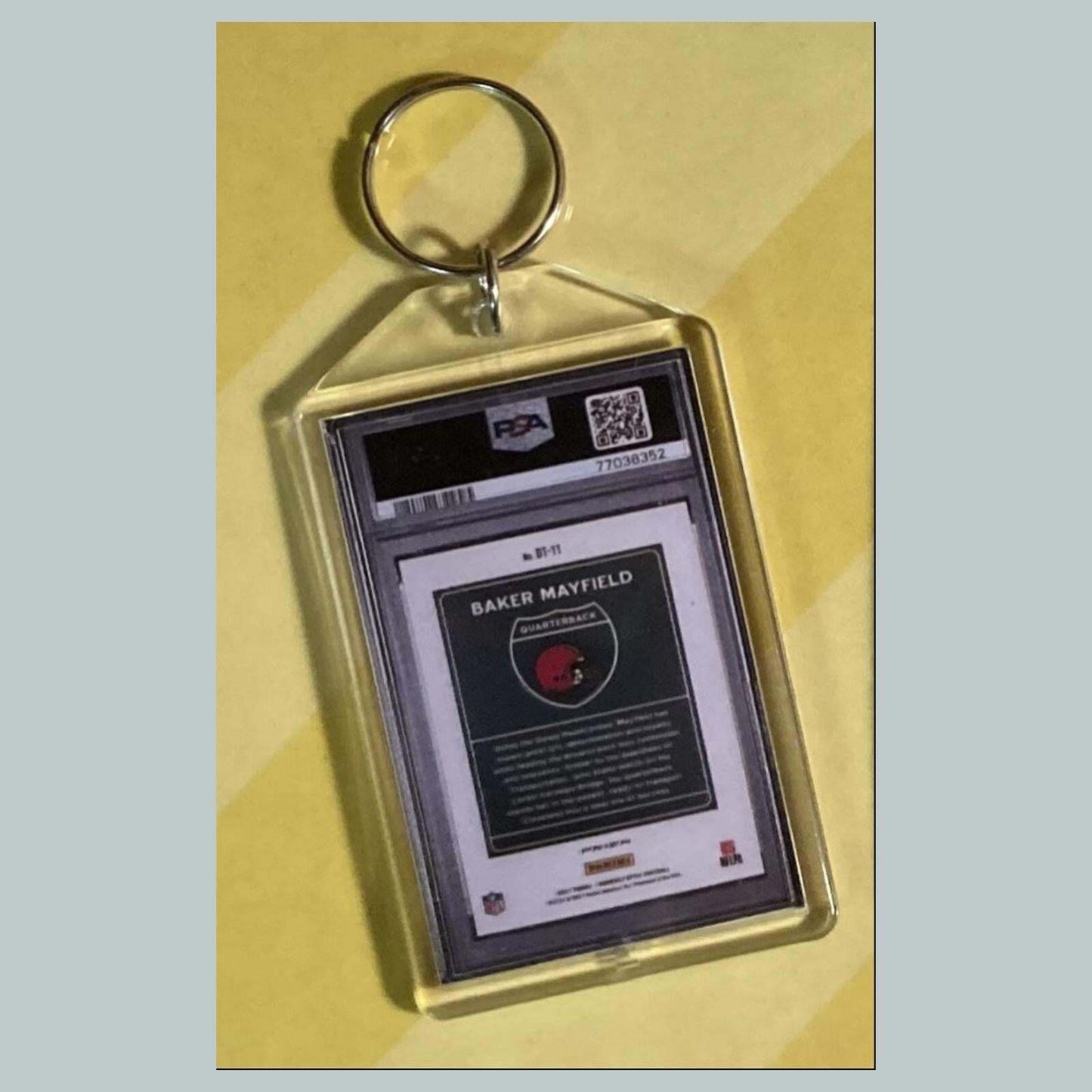3781 Baker Mayfield 2021 Panini Donruss Optic Downtown Custom Hand Made Keychain FBL