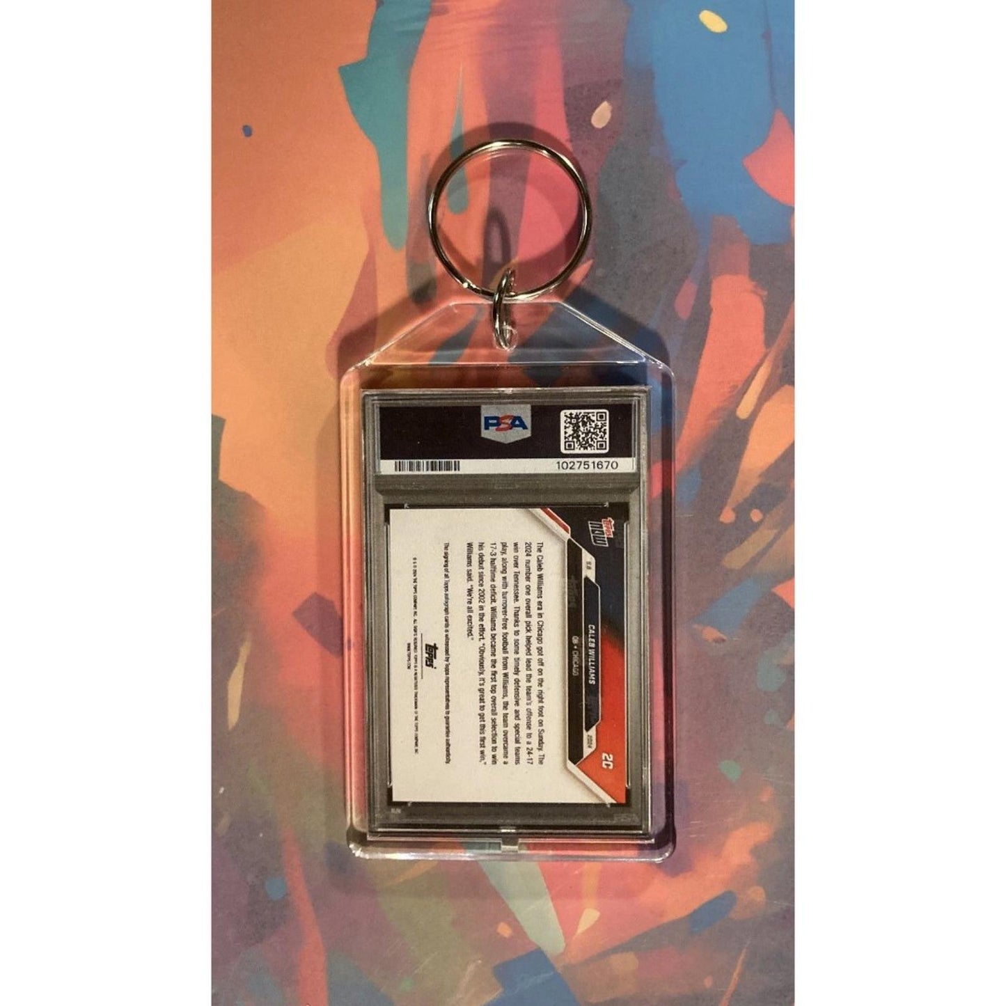 0099 Caleb Williams 2024 Topps Now Orange Auto Custom Made Novelty Keychain