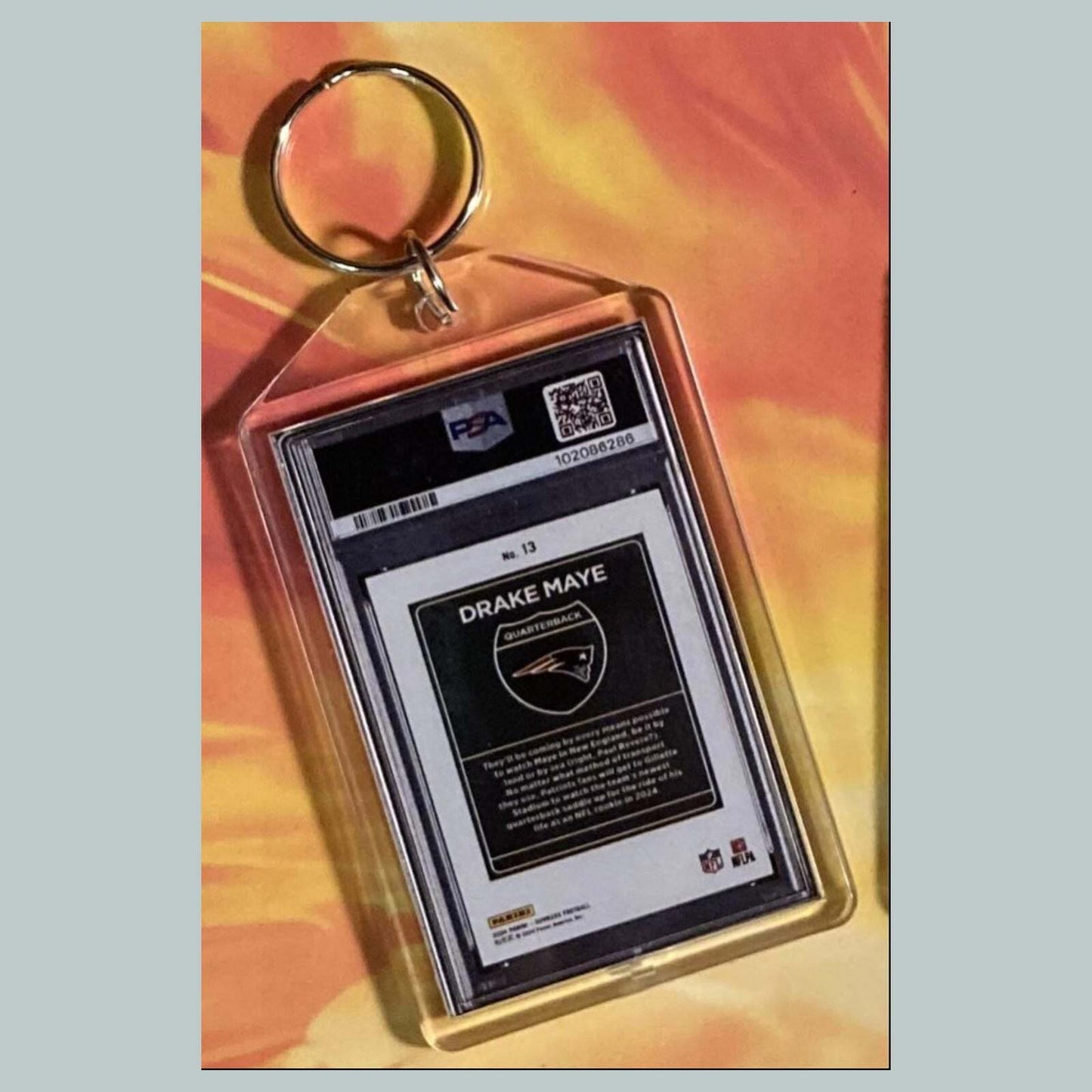 3716 Drake Maye 2024 Donruss Downtown Custom Hand Made Keychain FBL