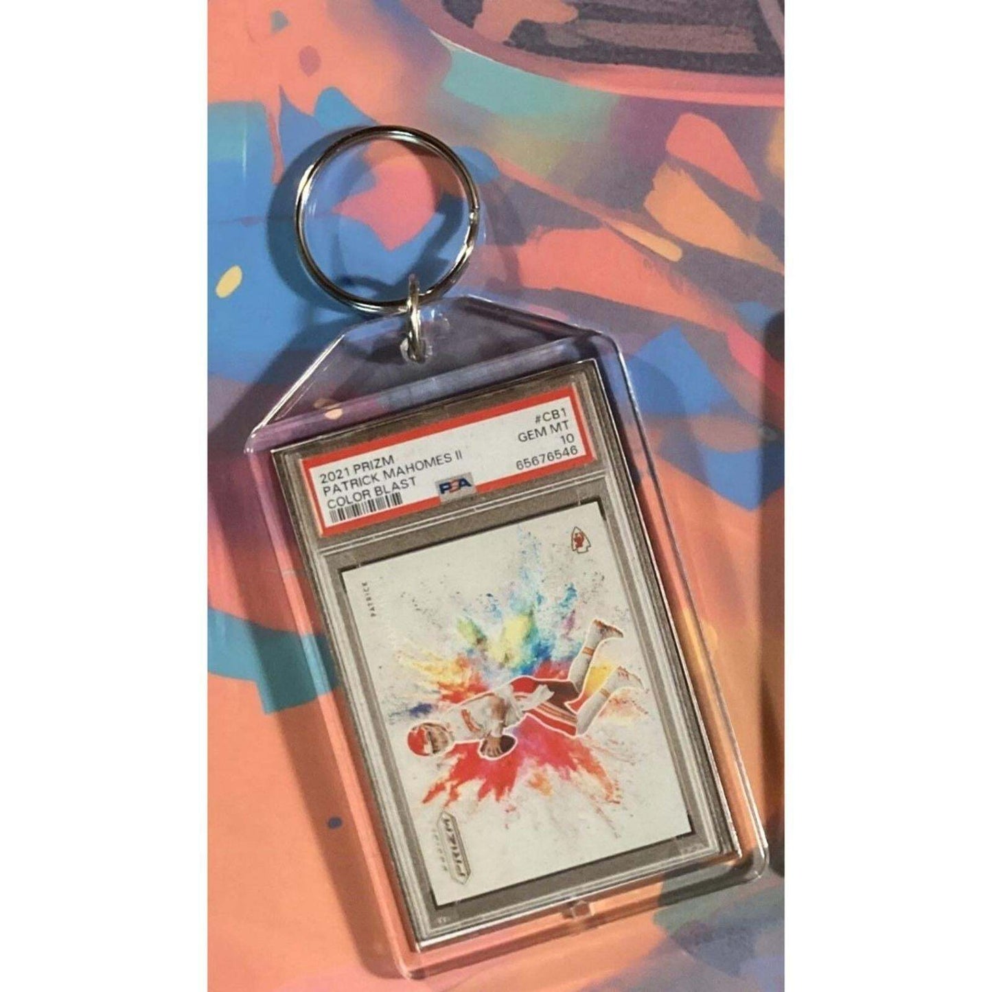 3187 Patrick Mahomes 2021 Panini Prizm Colorblast Custom Made Novelty Keychain FBL
