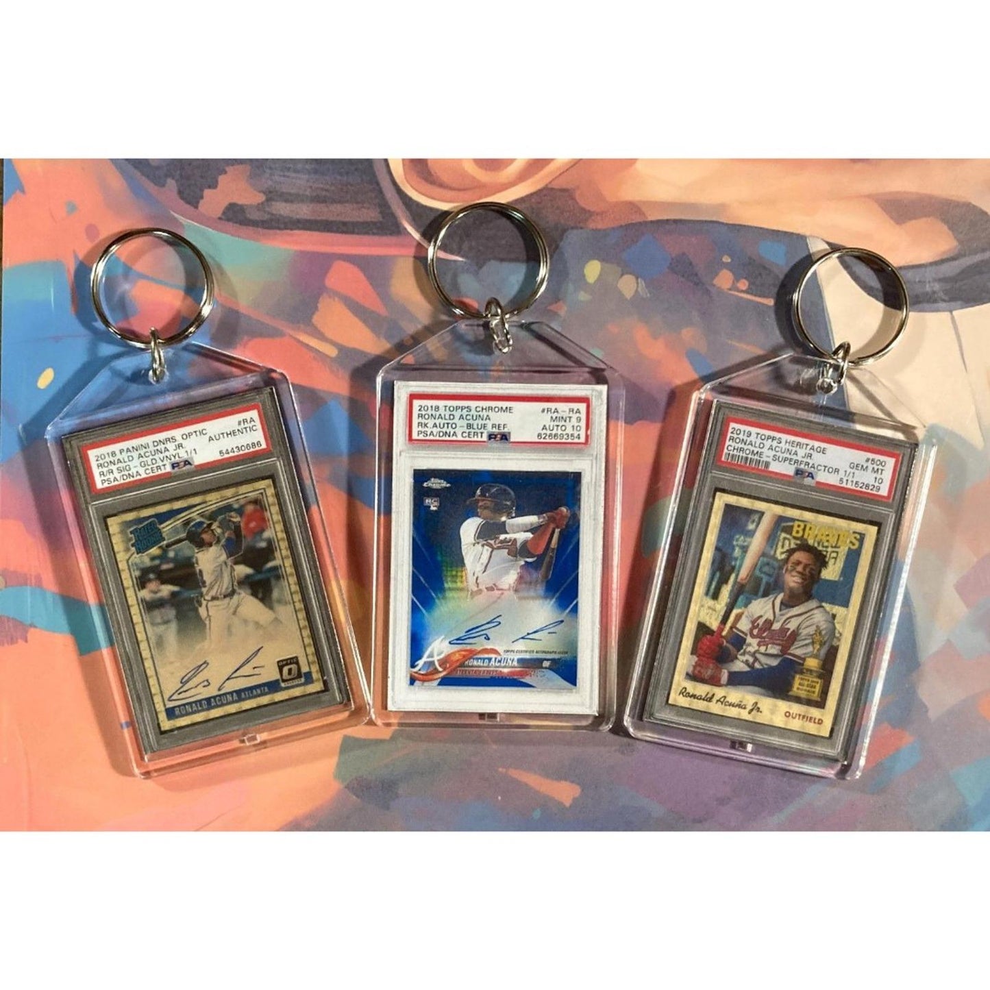 0189B Ronald Acuna 3 Pack Bundle - 3 Different Custom Novelty Keychains -Gift