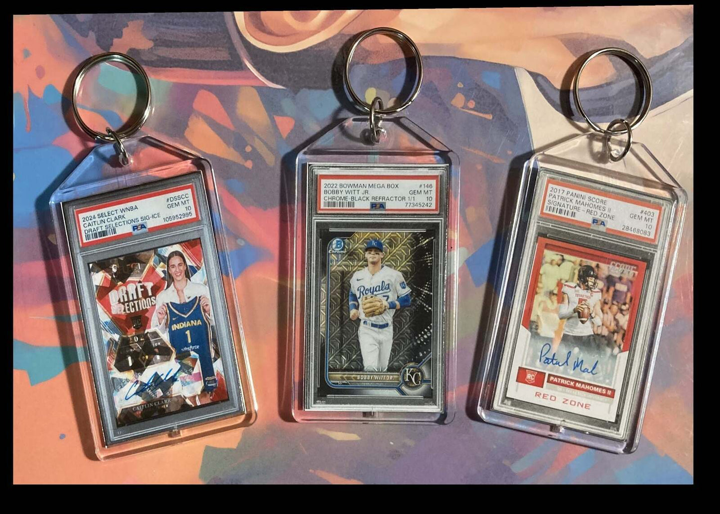 3259 Caitlin Clark-Witt-Mahomes 3 Pack Bundle Keychains FBL BKL KYC