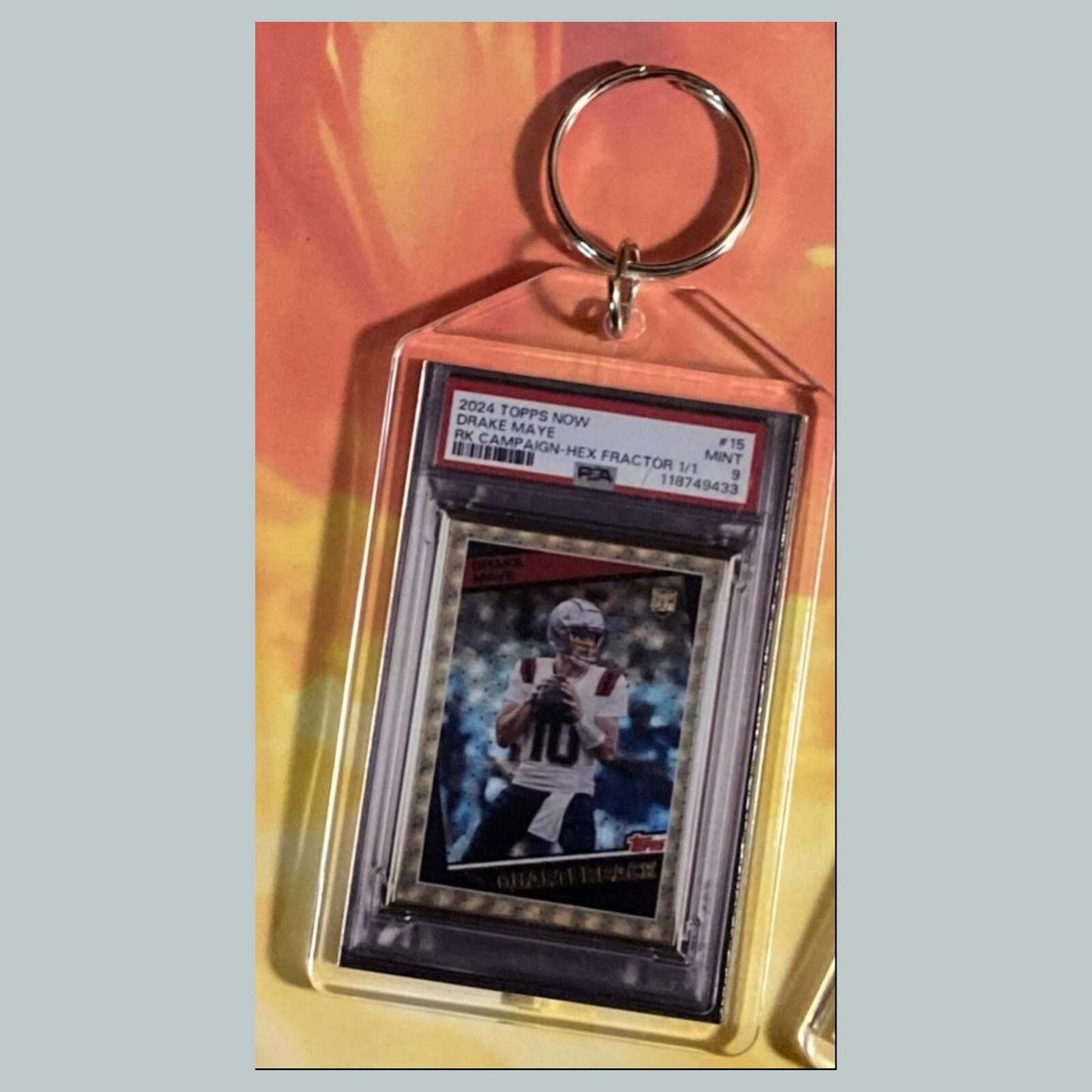 3711 Drake Maye 2025 Topps Now Hex-Fractor Custom Hand Made Keychain FBL