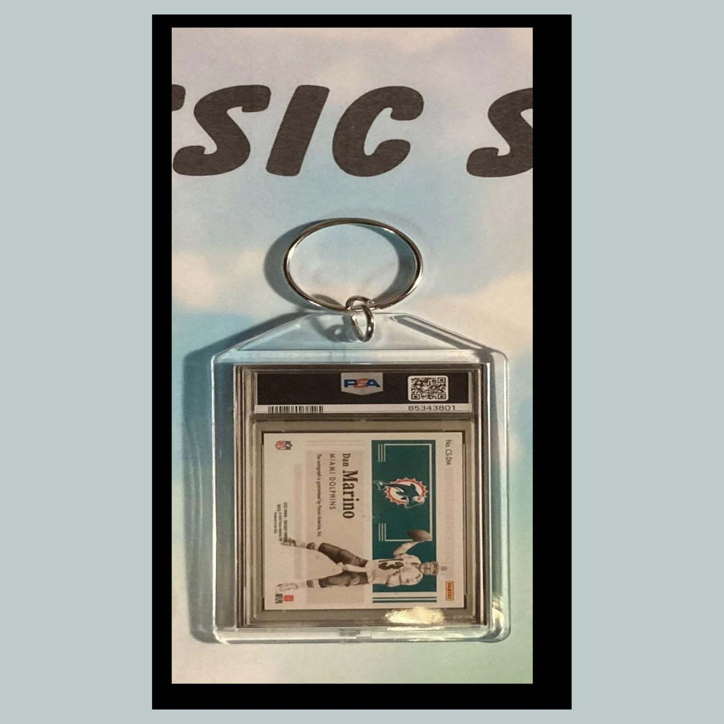 3475 Dan Marino 2022 Panini Sapphire Encased Century Auto Custom Made Keychain FBL
