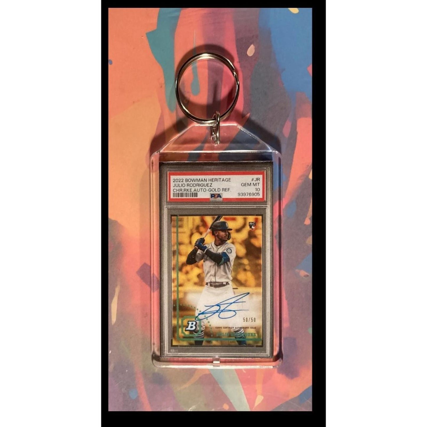 0067 Julio Rodriguez 2022 Bowman Heritage Chrome Gold Refractor Auto Keychain