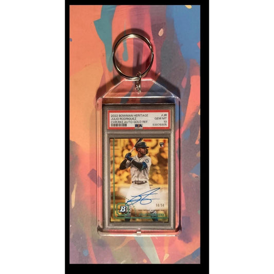 0067 Julio Rodriguez 2022 Bowman Heritage Chrome Gold Refractor Auto Keychain