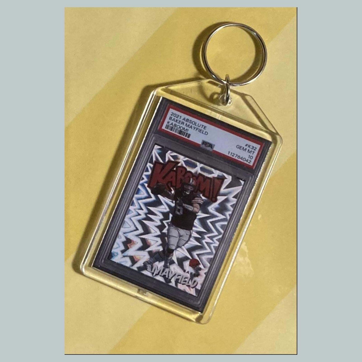 3783 Baker Mayfield 2021 Panini Absolute Kaboom Custom Hand Made Keychain FBL