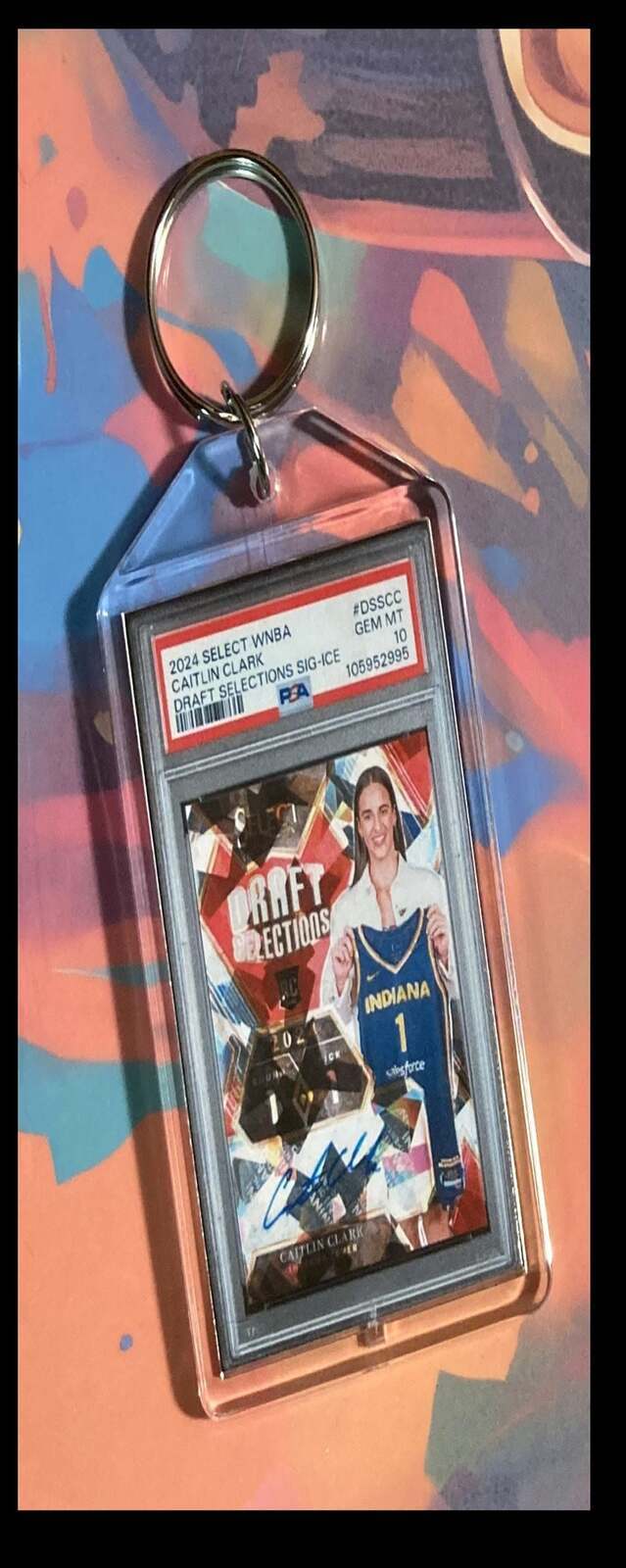3218 Caitlin Clark 2024 Panini Select Draft Selections Ice Auto Keychain BKL KYC