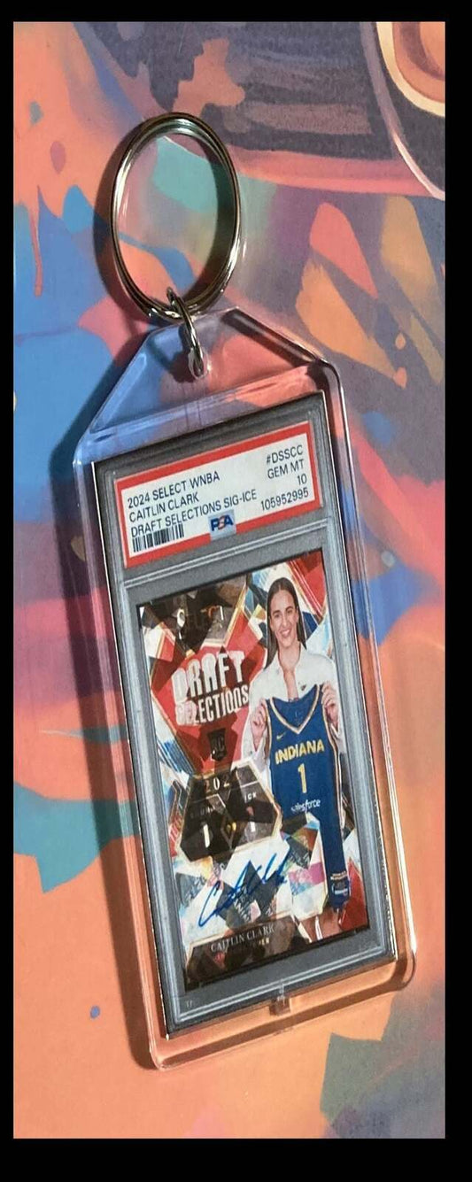 3218 Caitlin Clark 2024 Panini Select Draft Selections Ice Auto Keychain BKL KYC