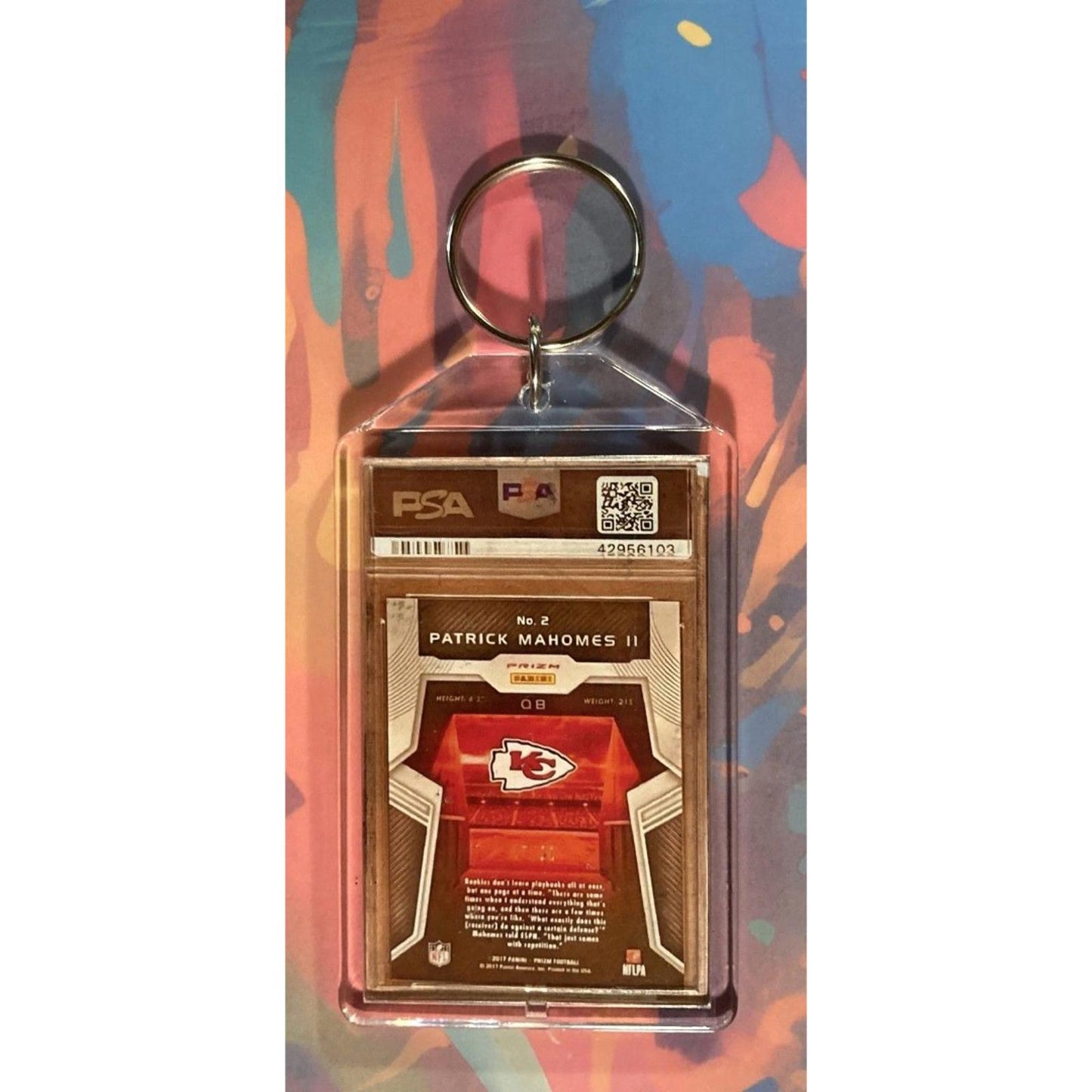 0019 Patrick Mahomes 2017 Panini Prizm Gold Mojo Keychain-Great Gift